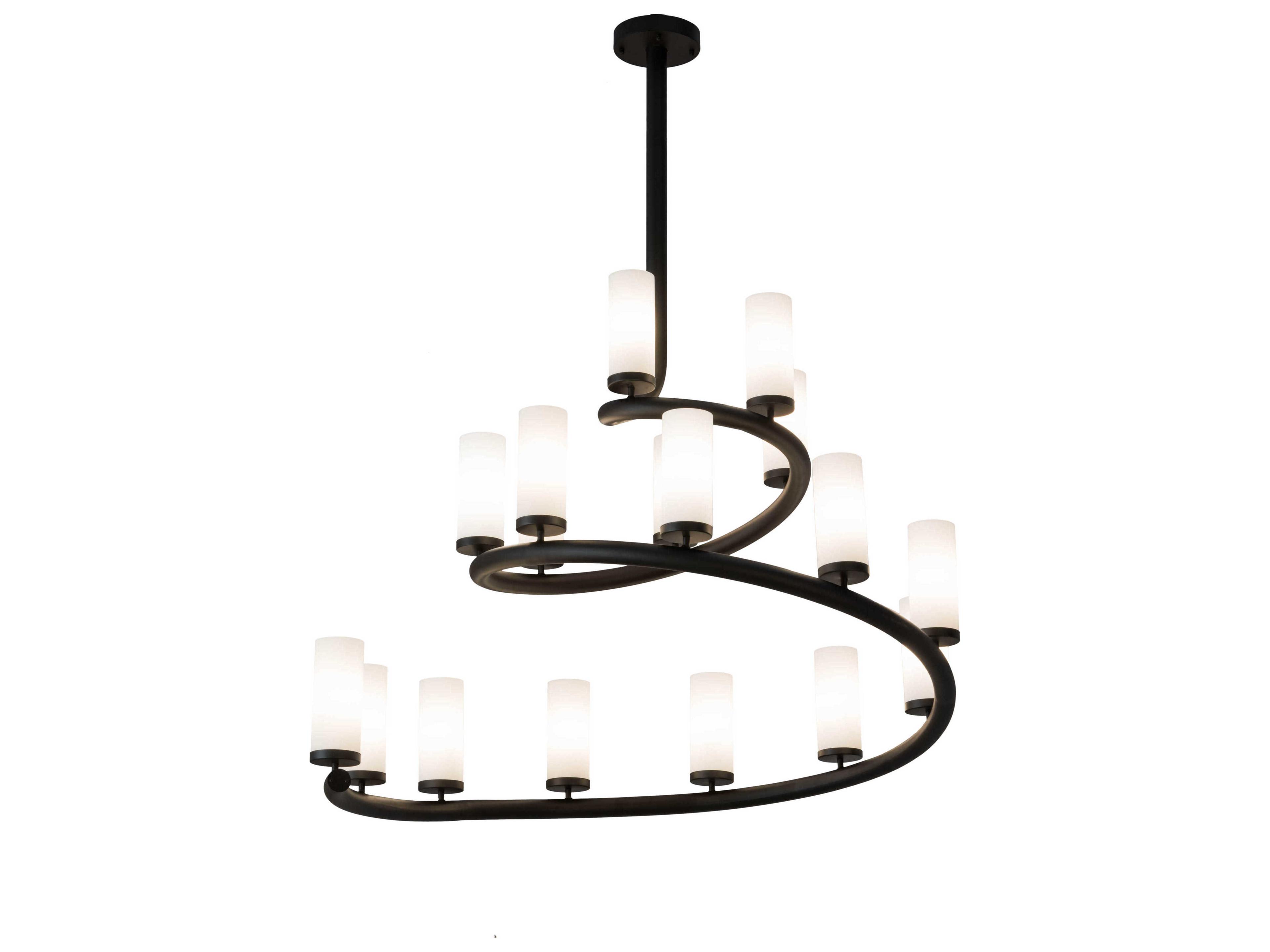 Meyda French Horn 17-Light Bronze Glass Cylinder Chandelier