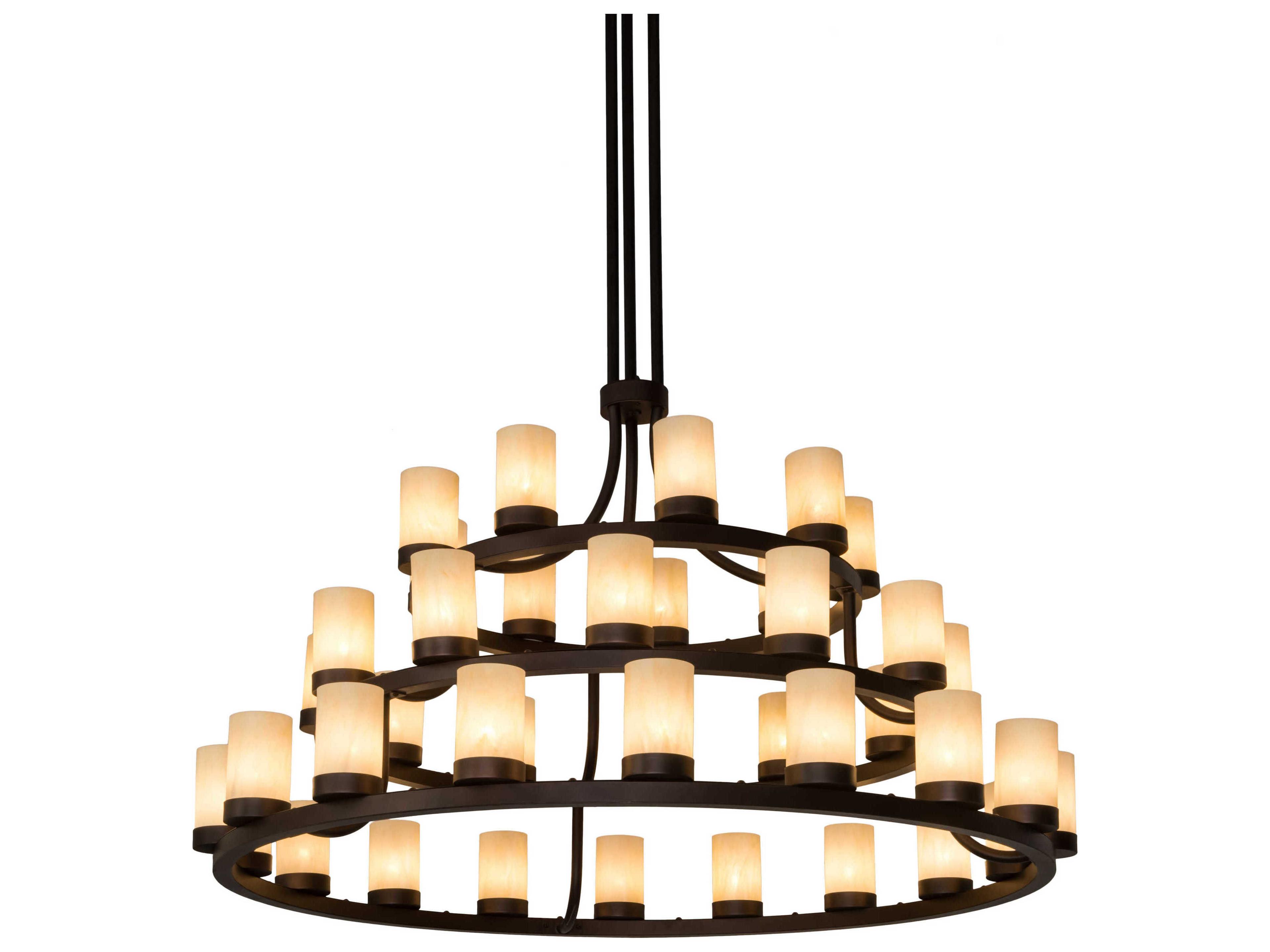 Meyda Loxley 39-Light Bronze Glass Cylinder Round Tiered Chandelier