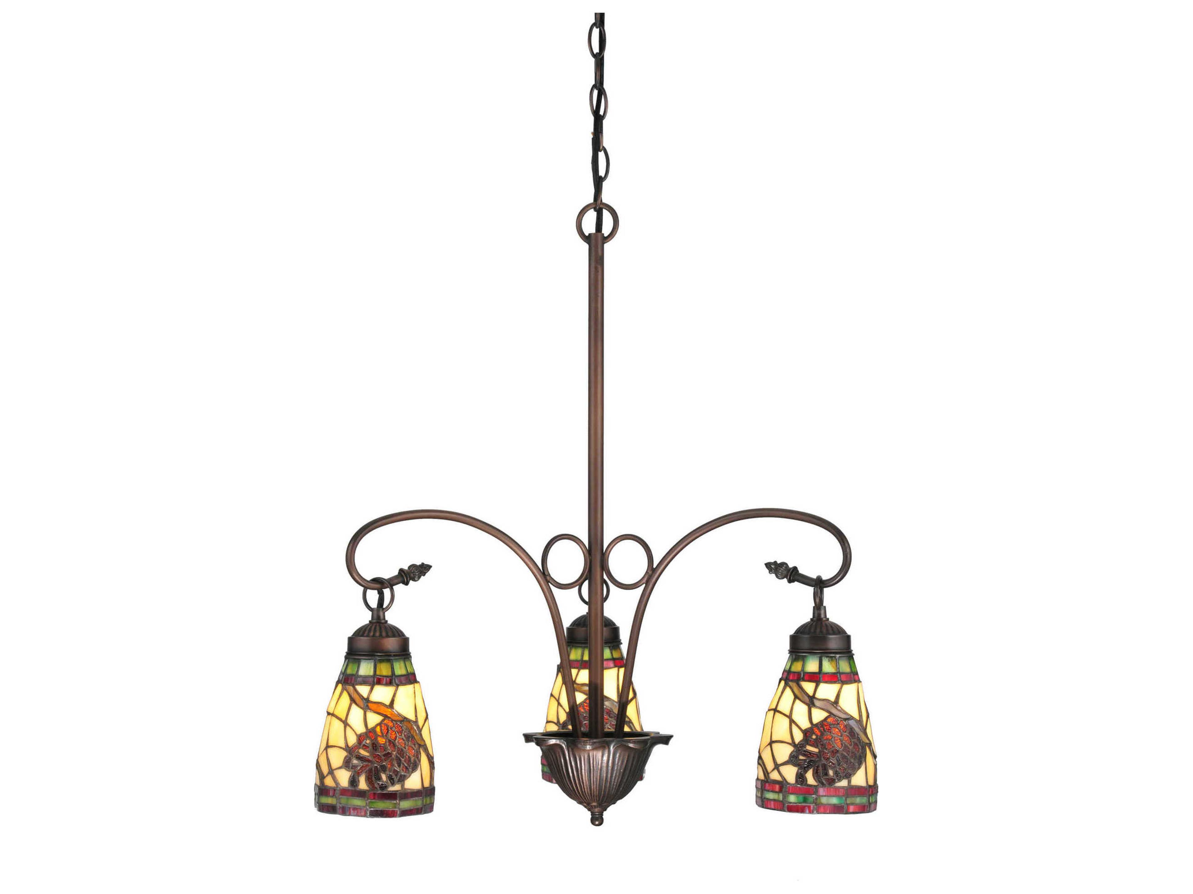 Meyda Pinecone 3-Light Bronze Glass Tiffany Bell Chandelier