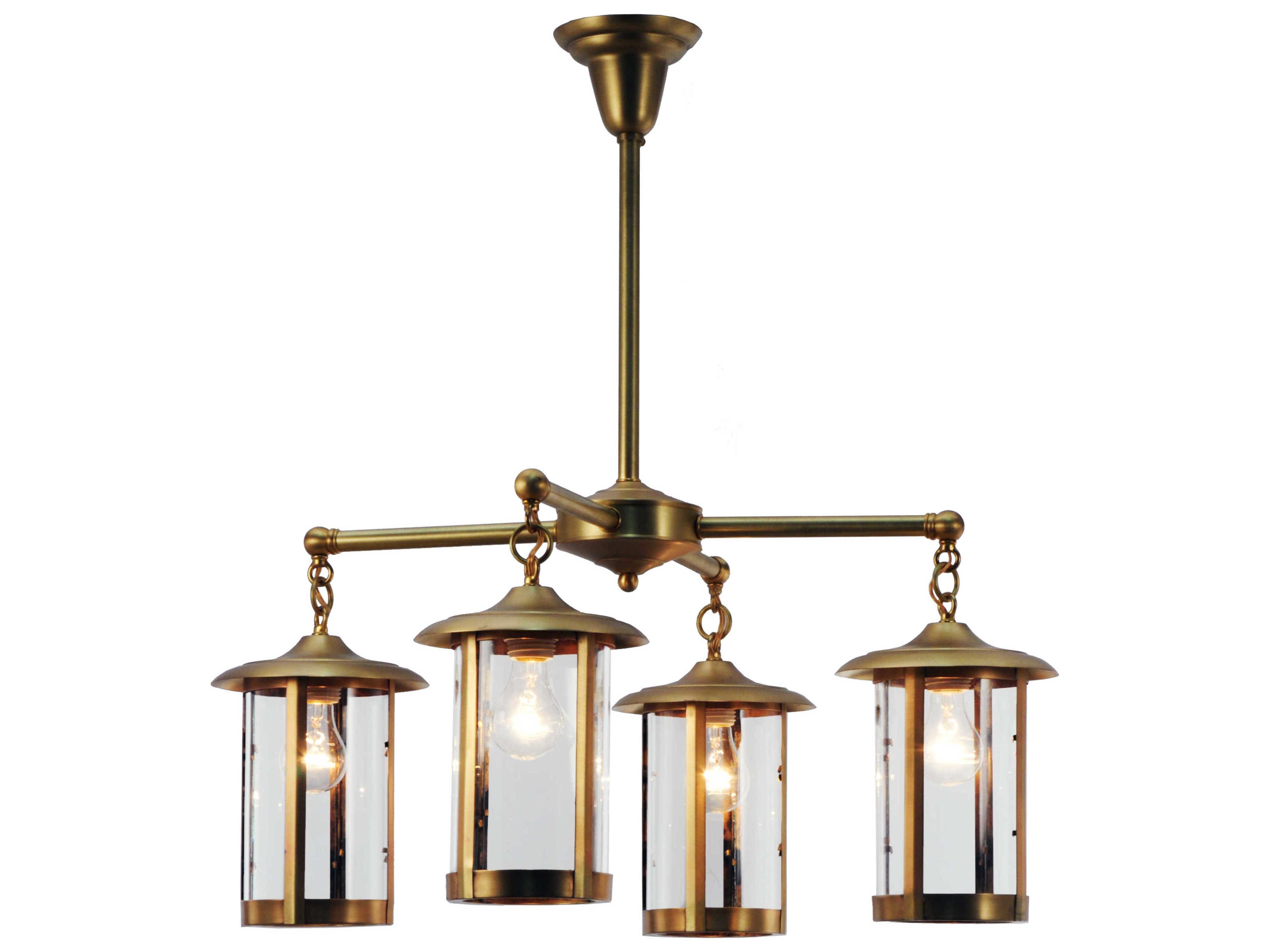 Meyda Lodge 4-Light Brass Glass Cylinder Lantern Chandelier