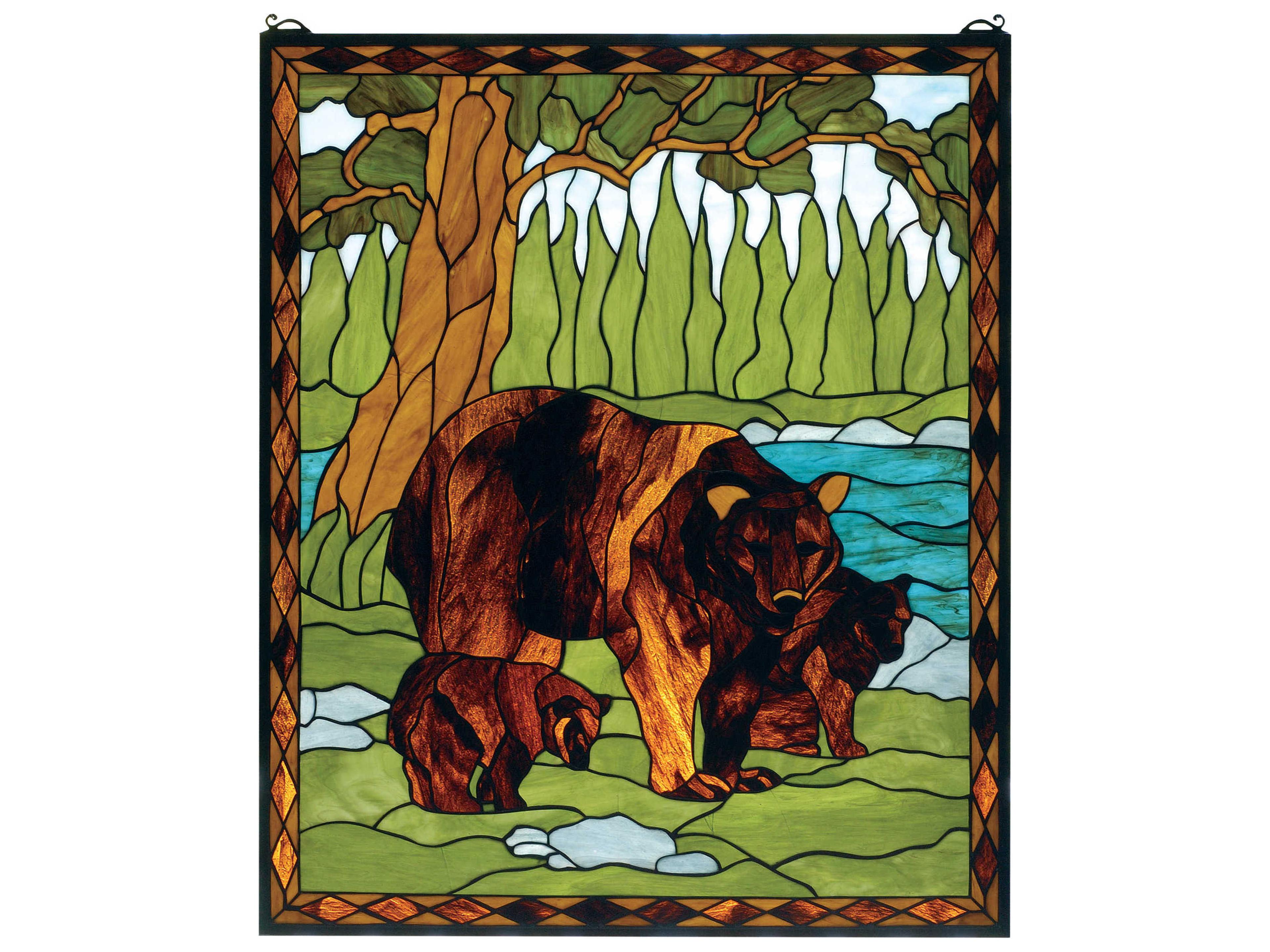 Meyda Brown Bear Stained Glass Window
