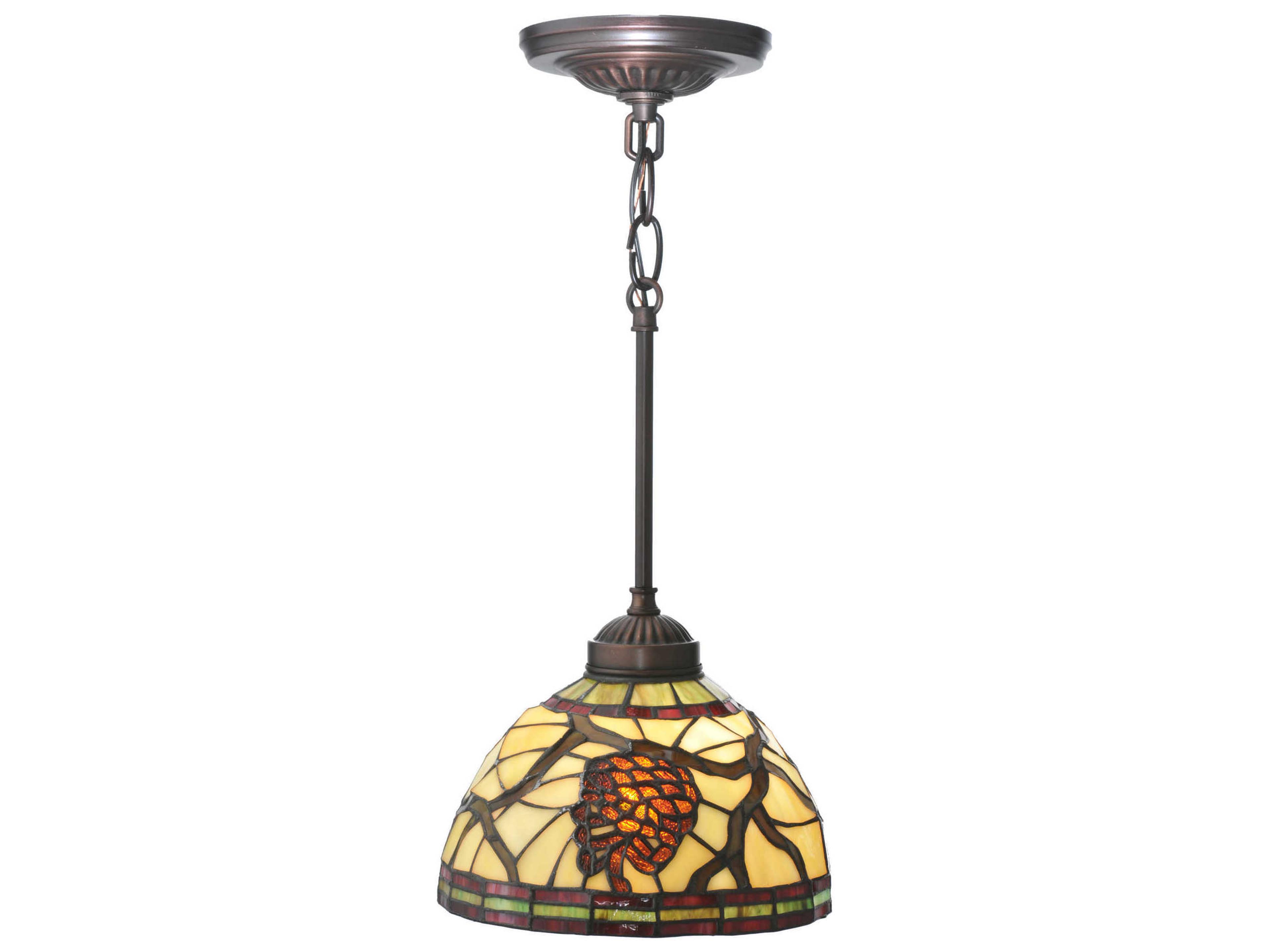 Meyda Pinecone 1-Light Yellow Tiffany Bell Mini Pendant