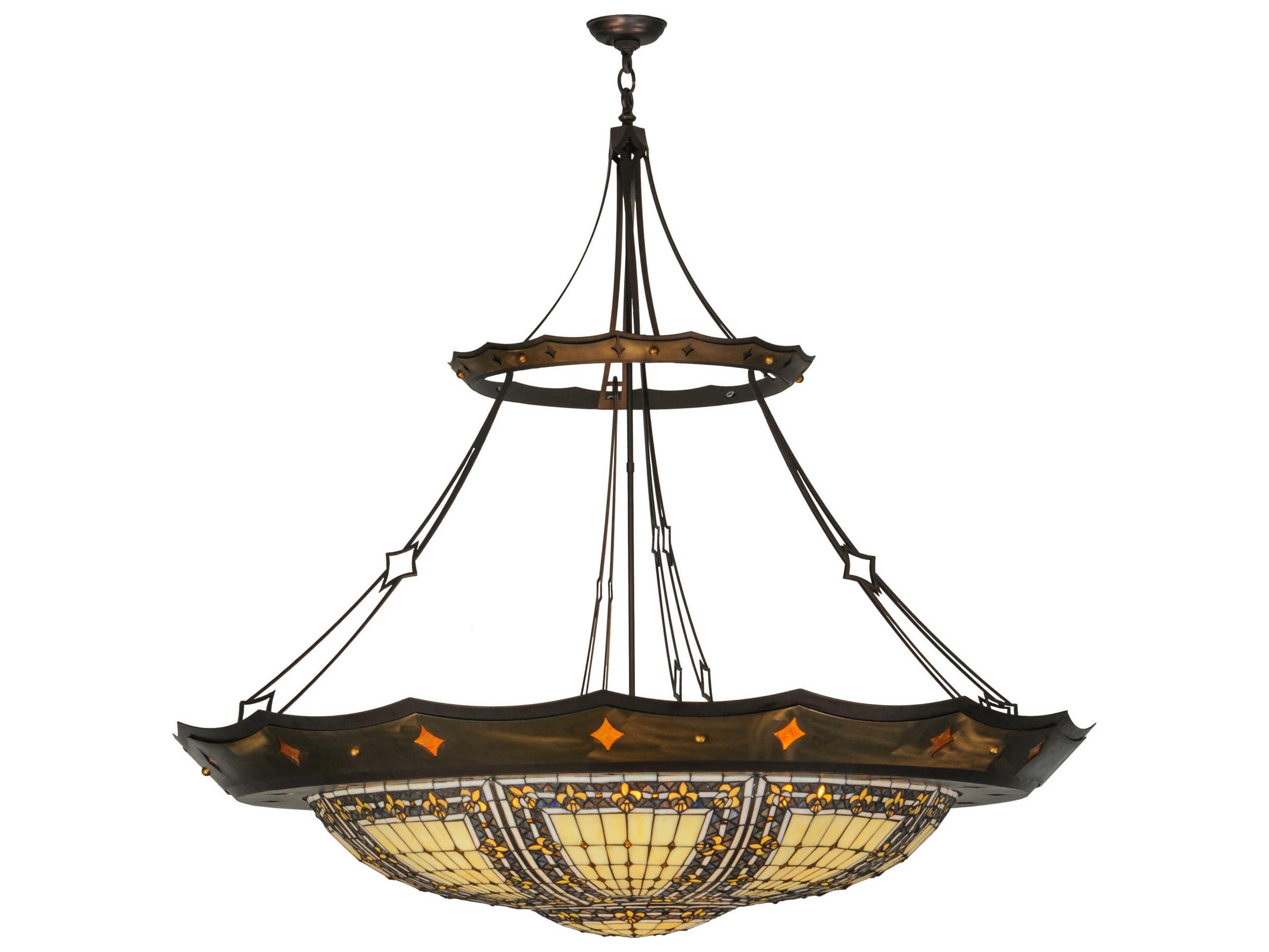 Meyda Fleur-de-lis 1-Light Bronze Tiffany Bowl Pendant