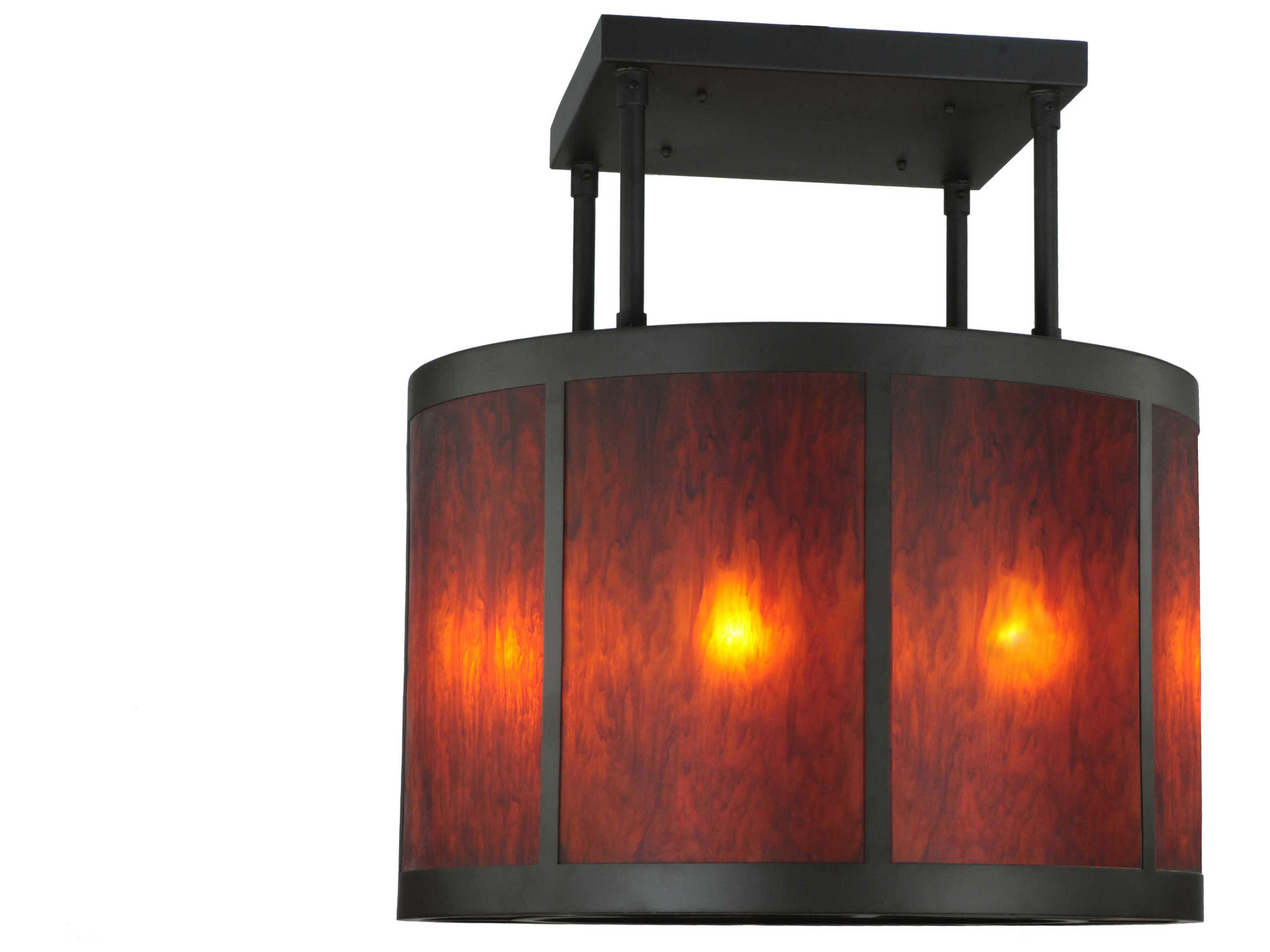 Meyda Lodge 8-Light Black Drum Semi Flush Mount