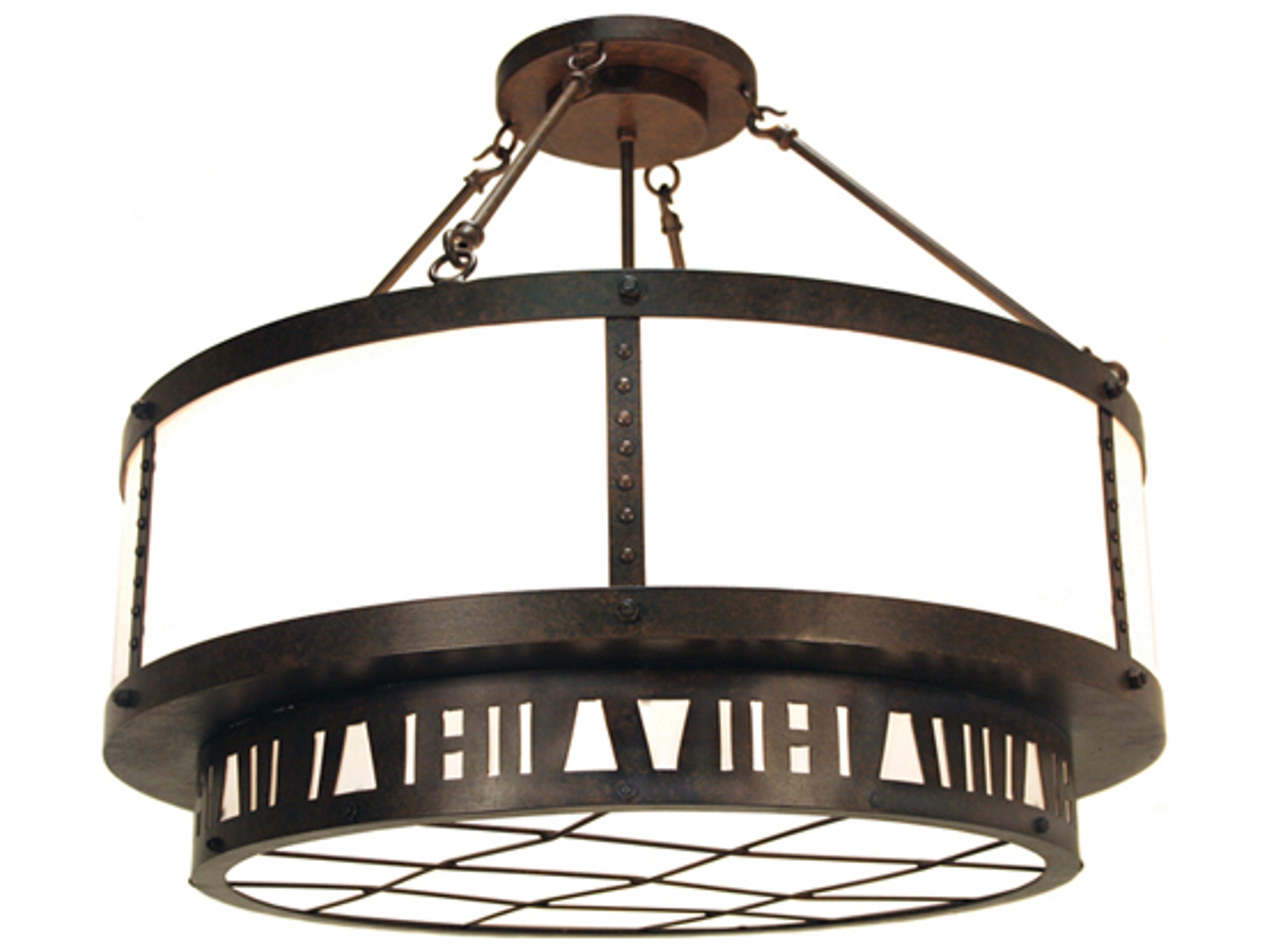 Meyda Loma 6-Light White Brown Drum Semi Flush Mount