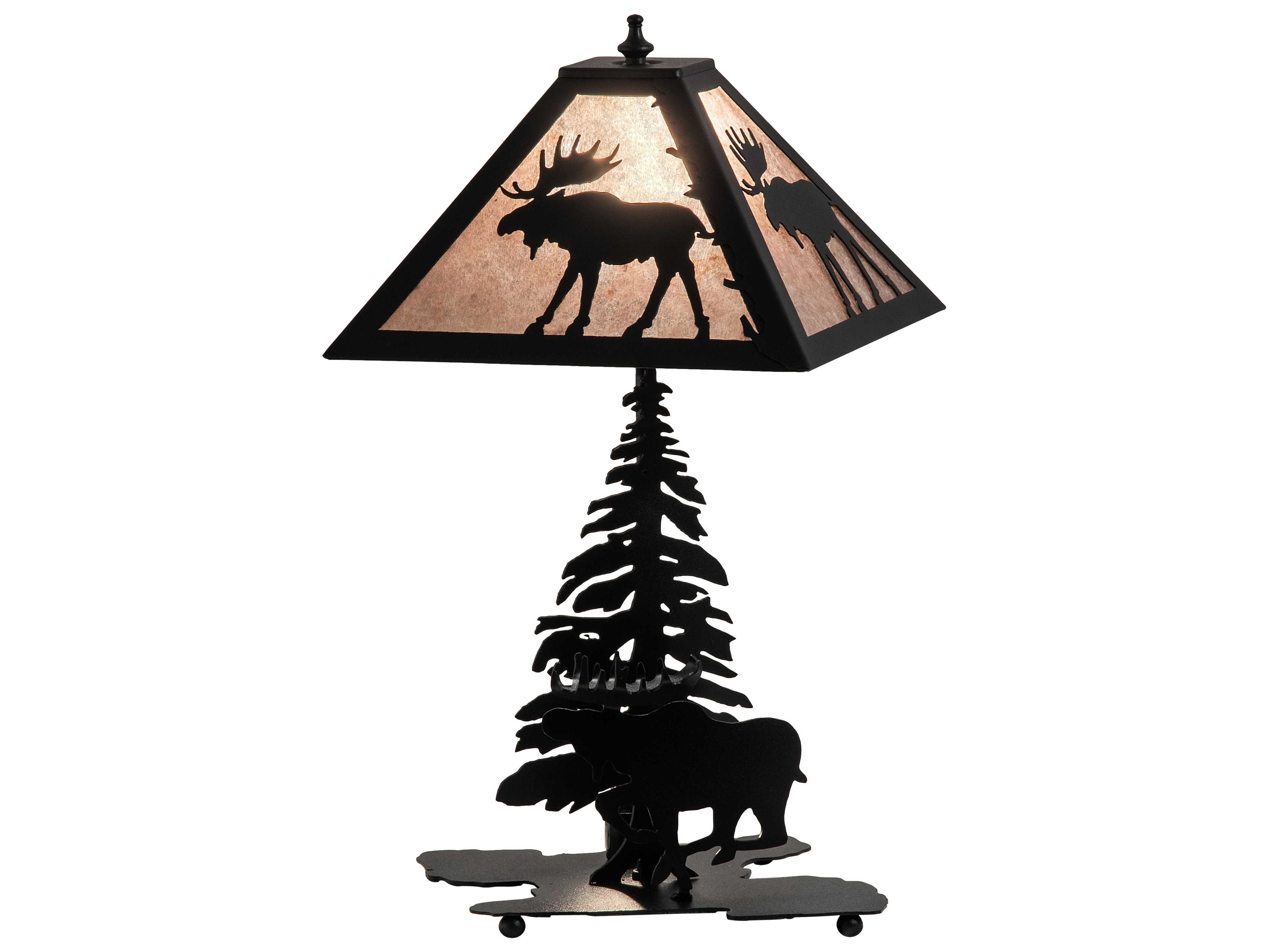 Meyda Lone Moose Rustic Lodge Textured Black Table Lamp with Silver Mica Shade