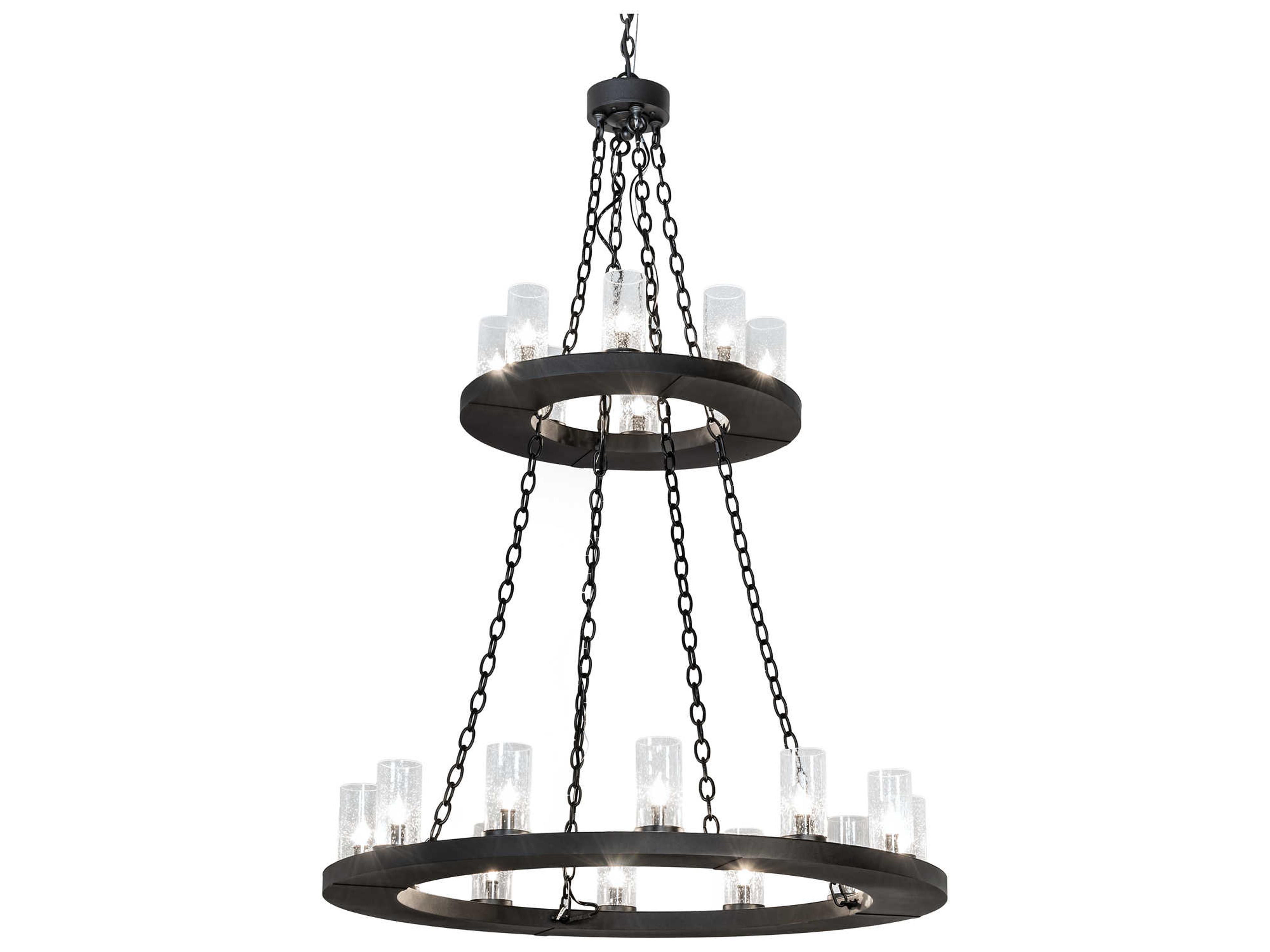 Meyda Loxley 20-Light Black Glass Cylinder Round Tiered Chandelier