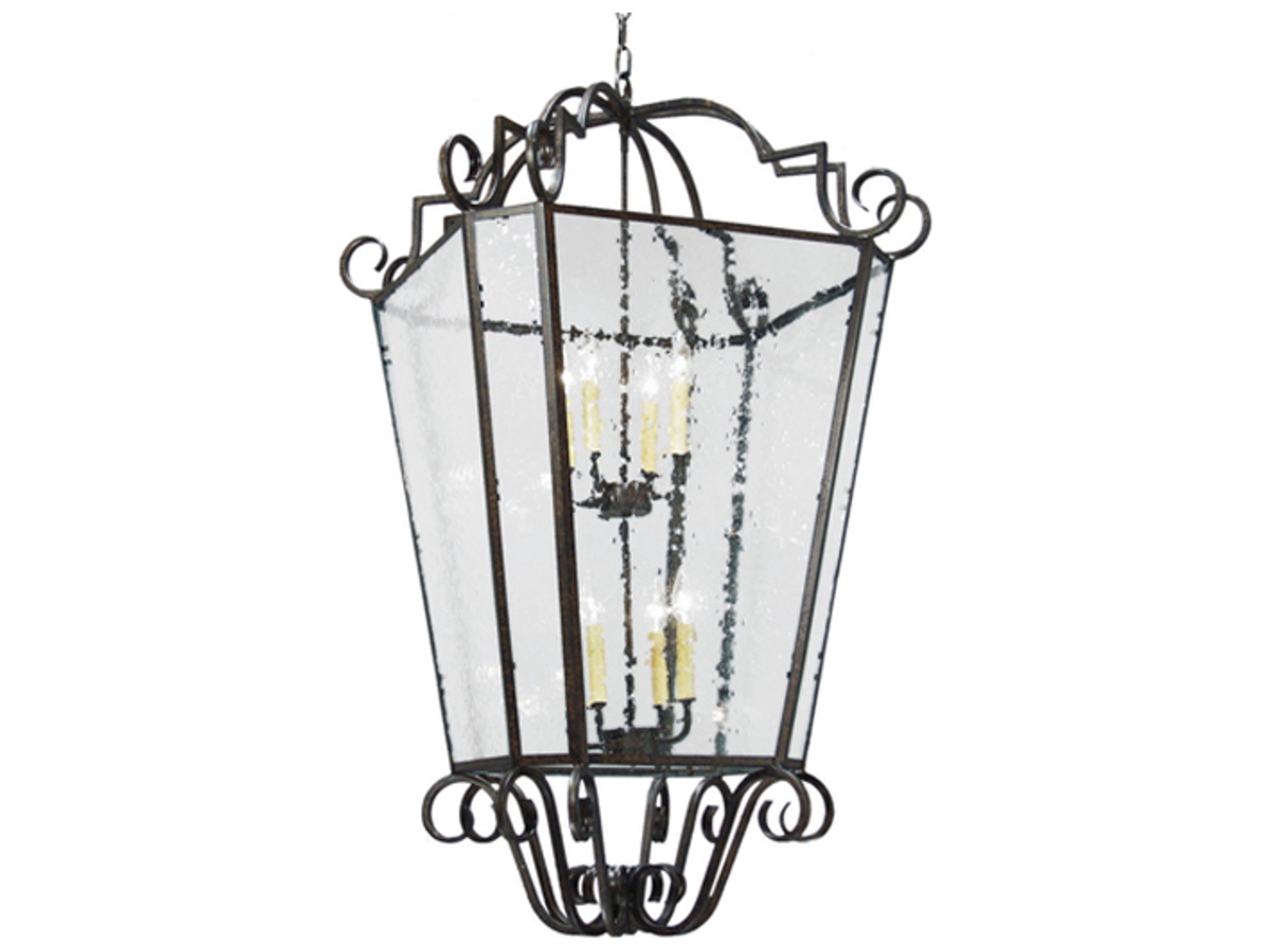 Meyda Marin 8-Light Antique Iron Gate Gray Glass Candelabra Lantern Chandelier