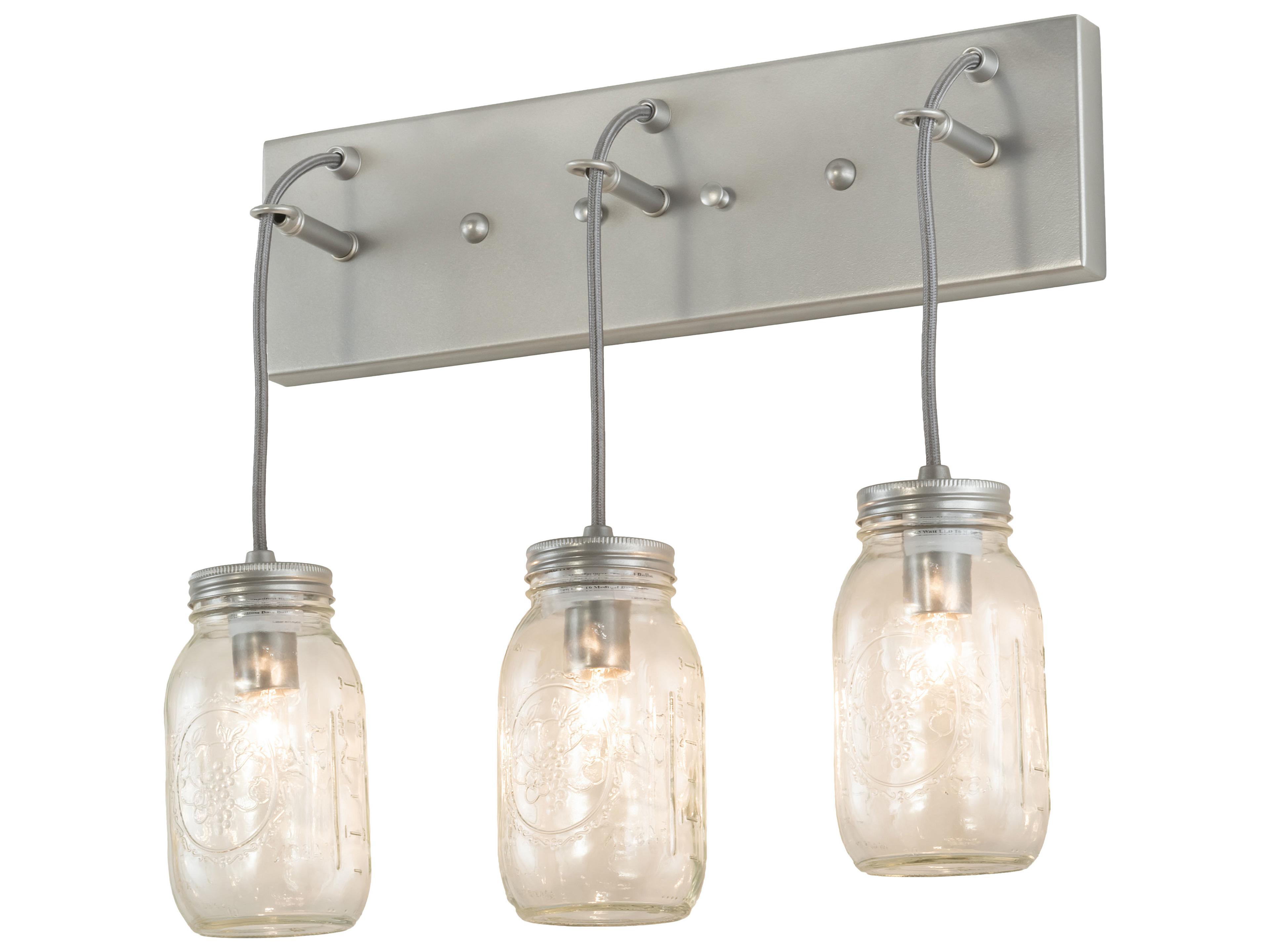 Meyda Mason Jar 3-Light Nickel Clear Glass LED Vanity Light