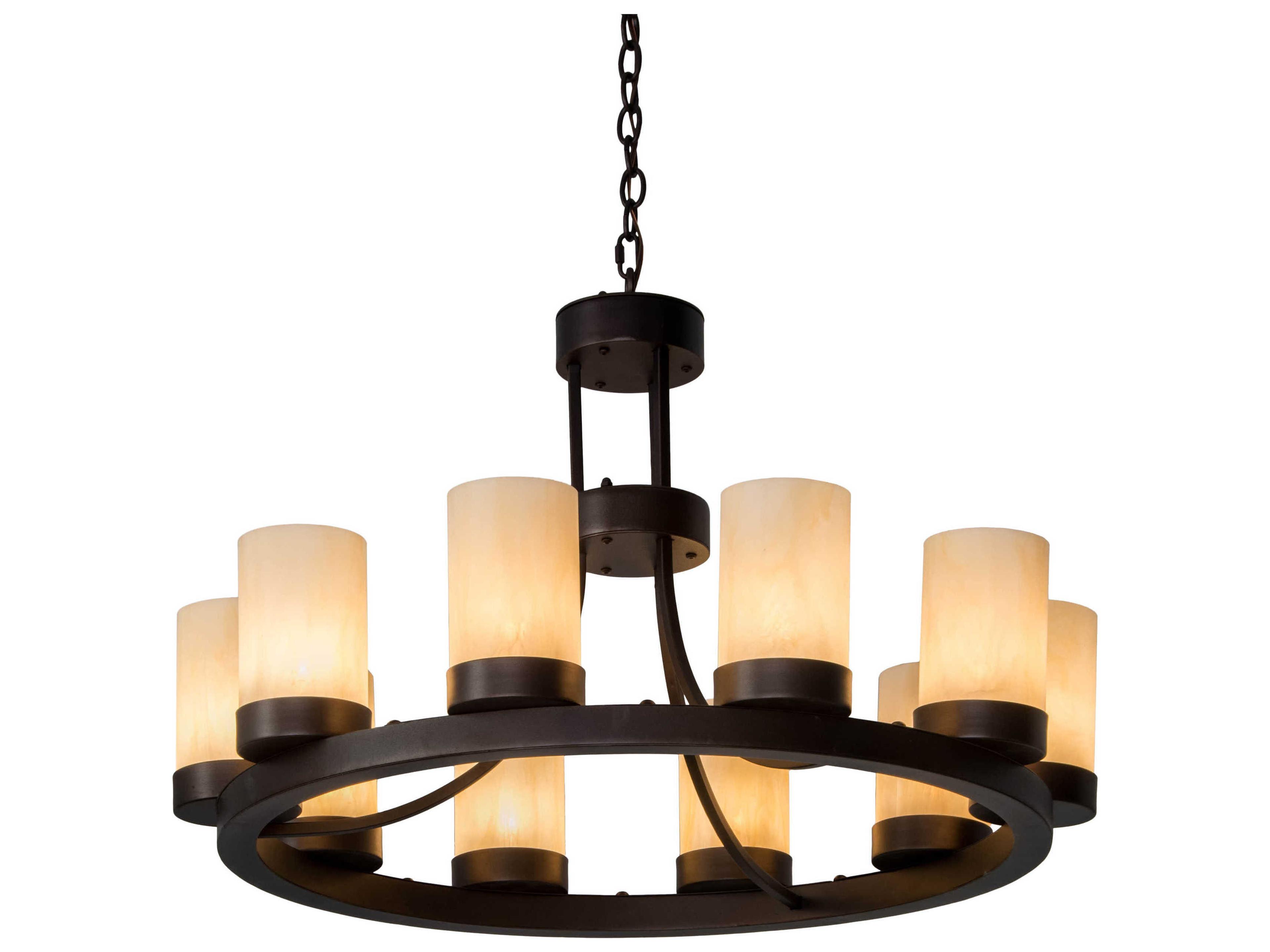 Meyda Loxley 10-Light Bronze Glass Cylinder Round Chandelier