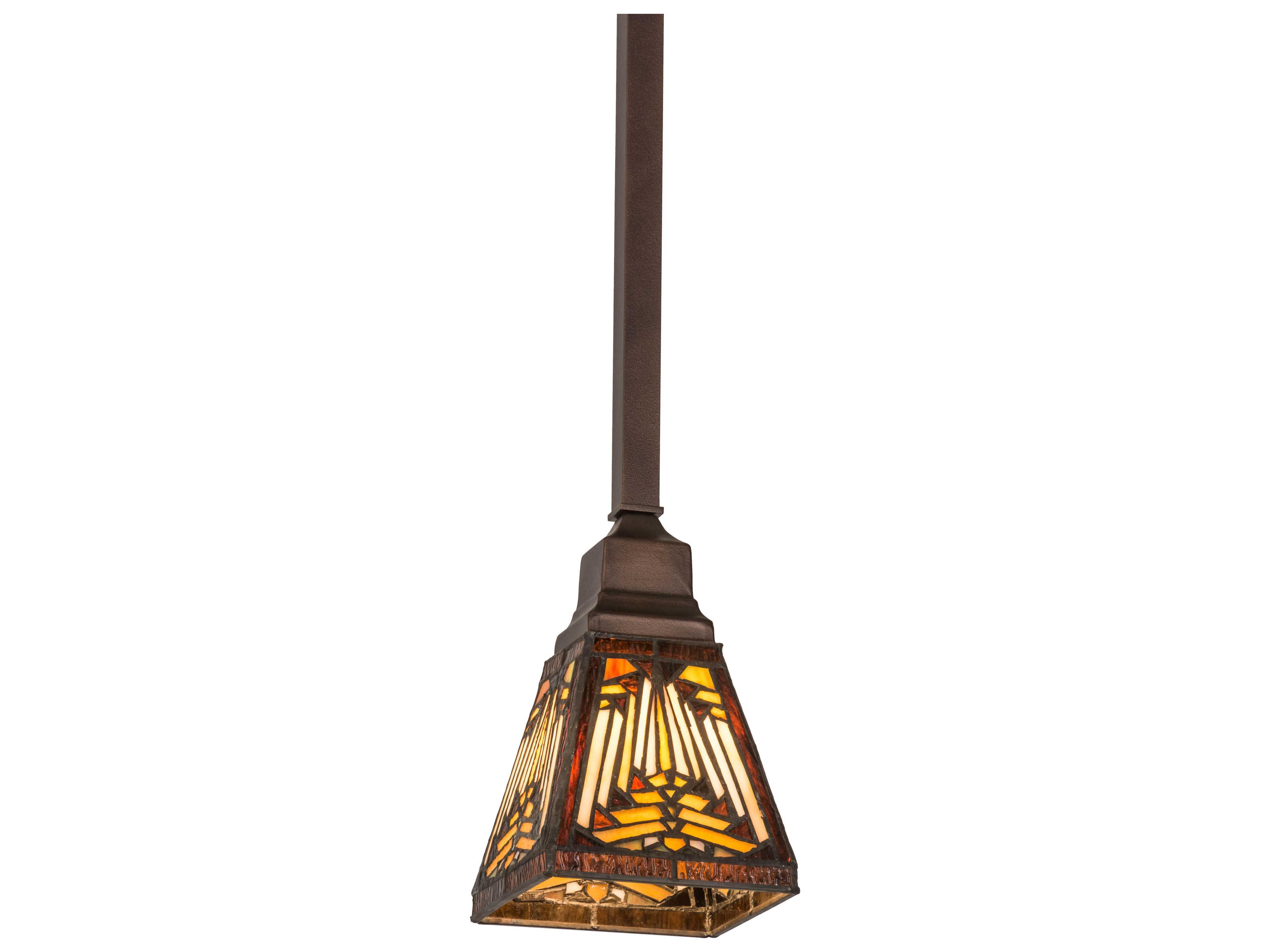 Meyda Nuevo Mission 1-Light Bronze Glass Tiffany Mini Pendant
