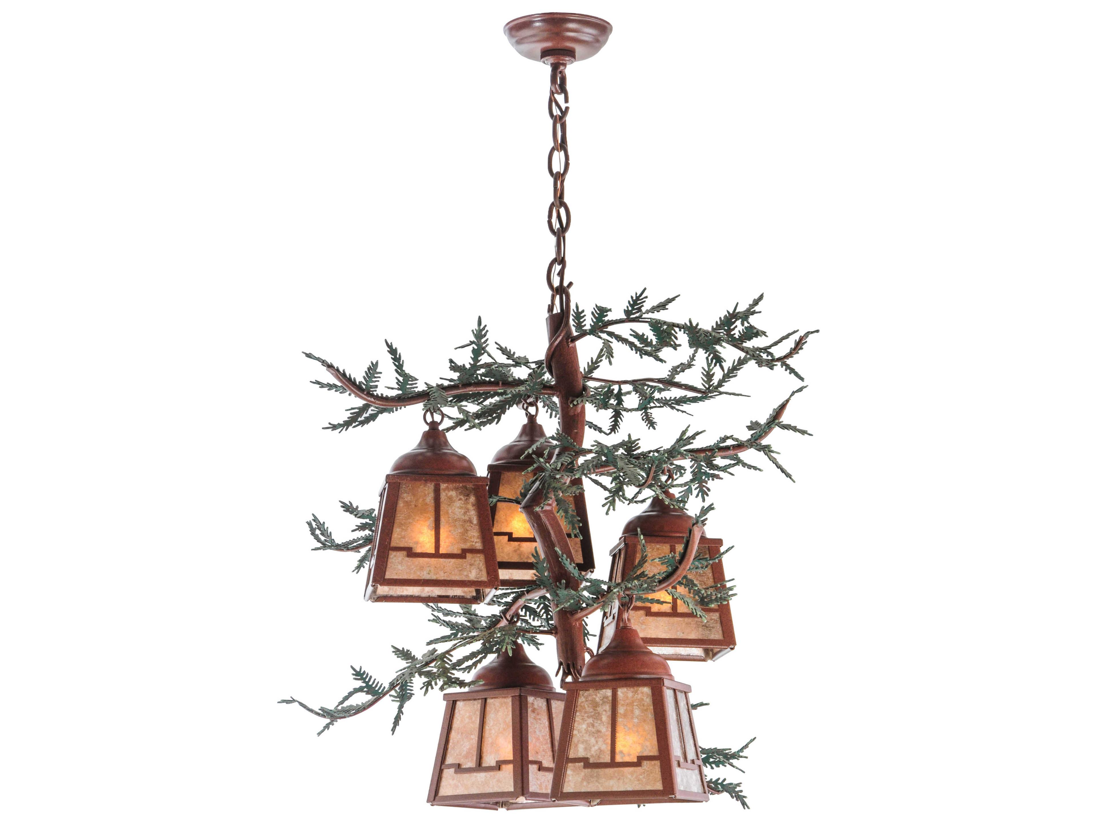 Meyda Pine Branch Valley View 5-Light Red Bell Chandelier