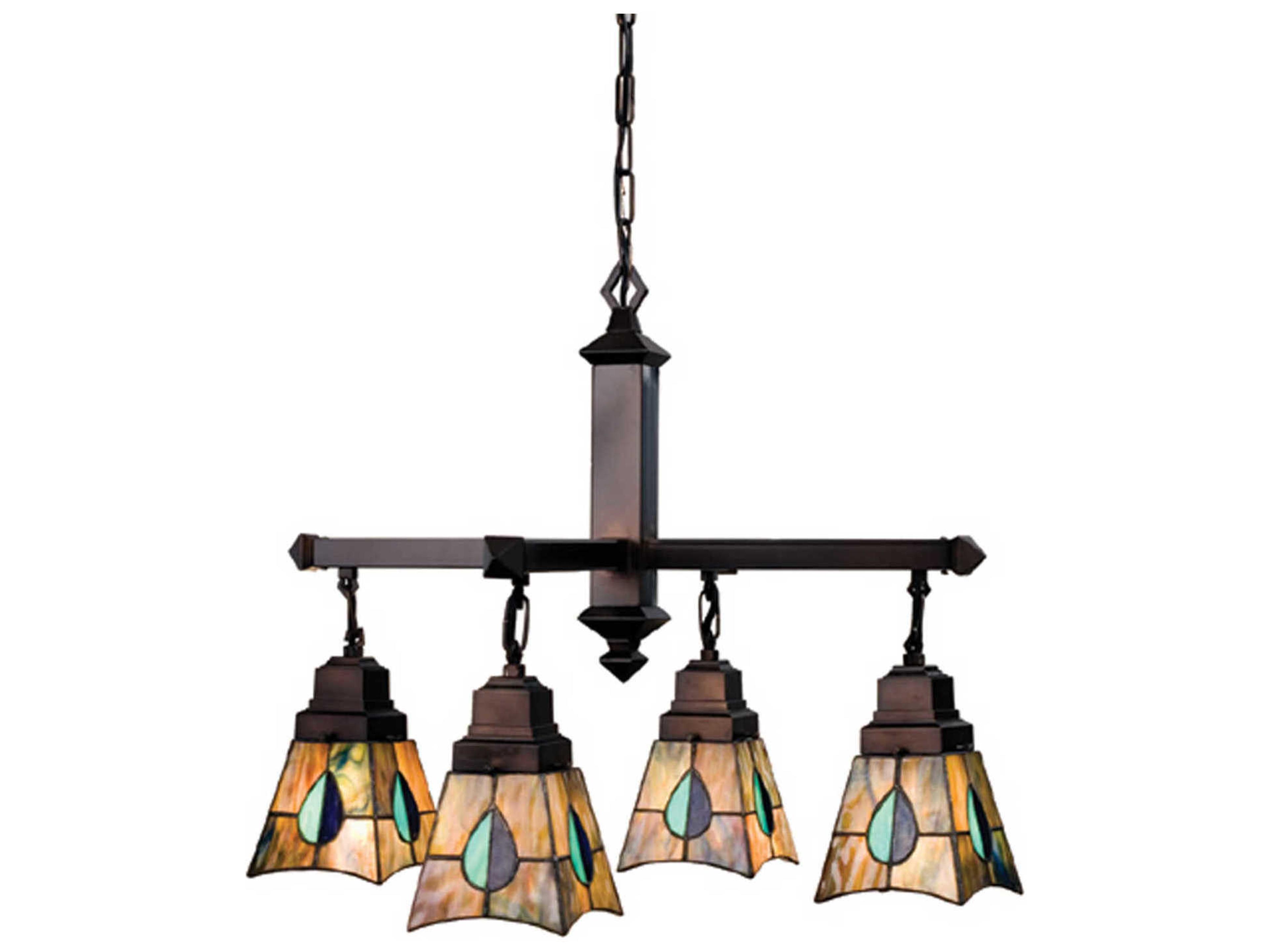 Meyda Mission 4-Light Bronze Tiffany Geometric Chandelier