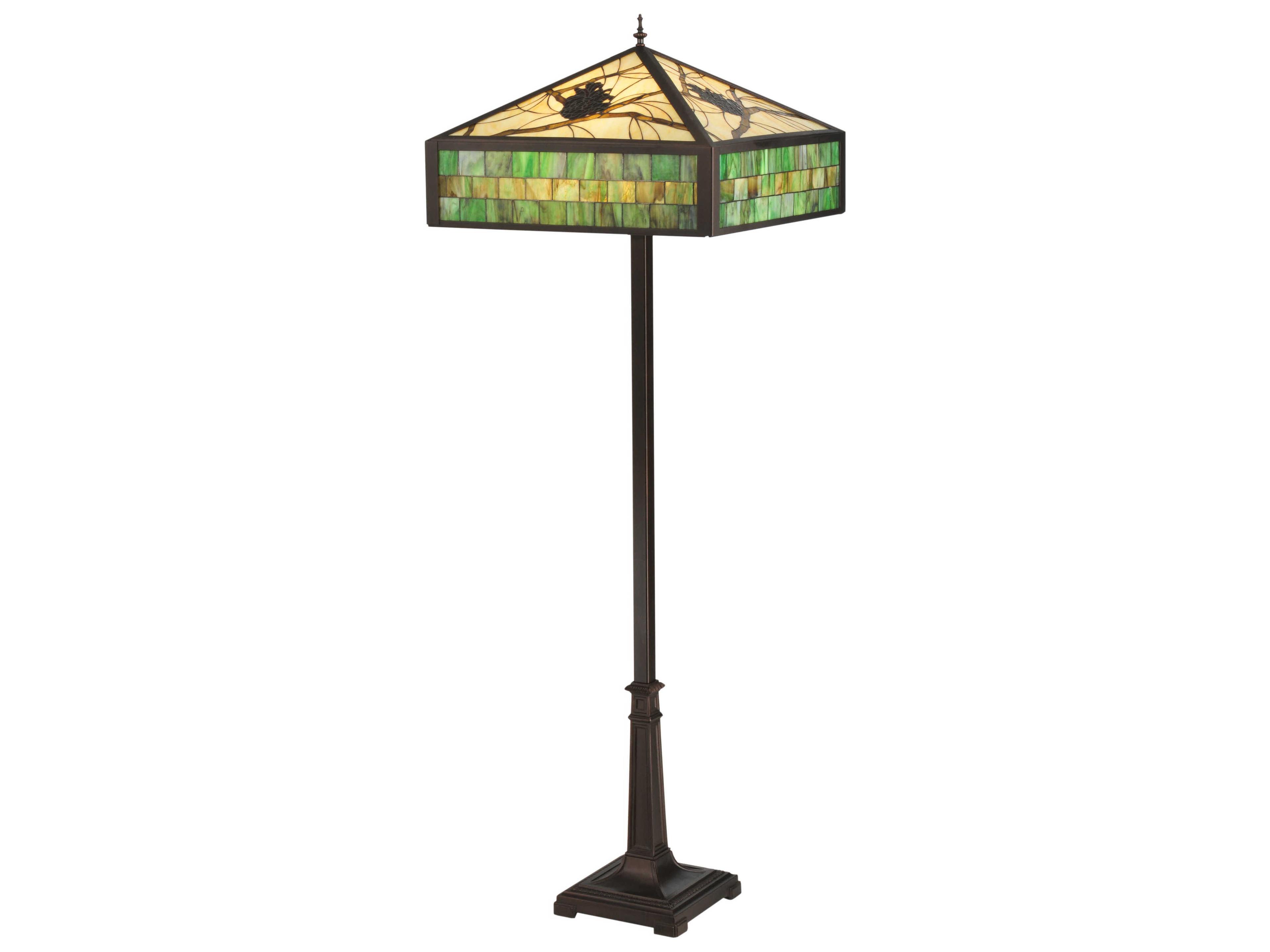 Meyda Green Pine Branch Mission Bronze Floor Lamp