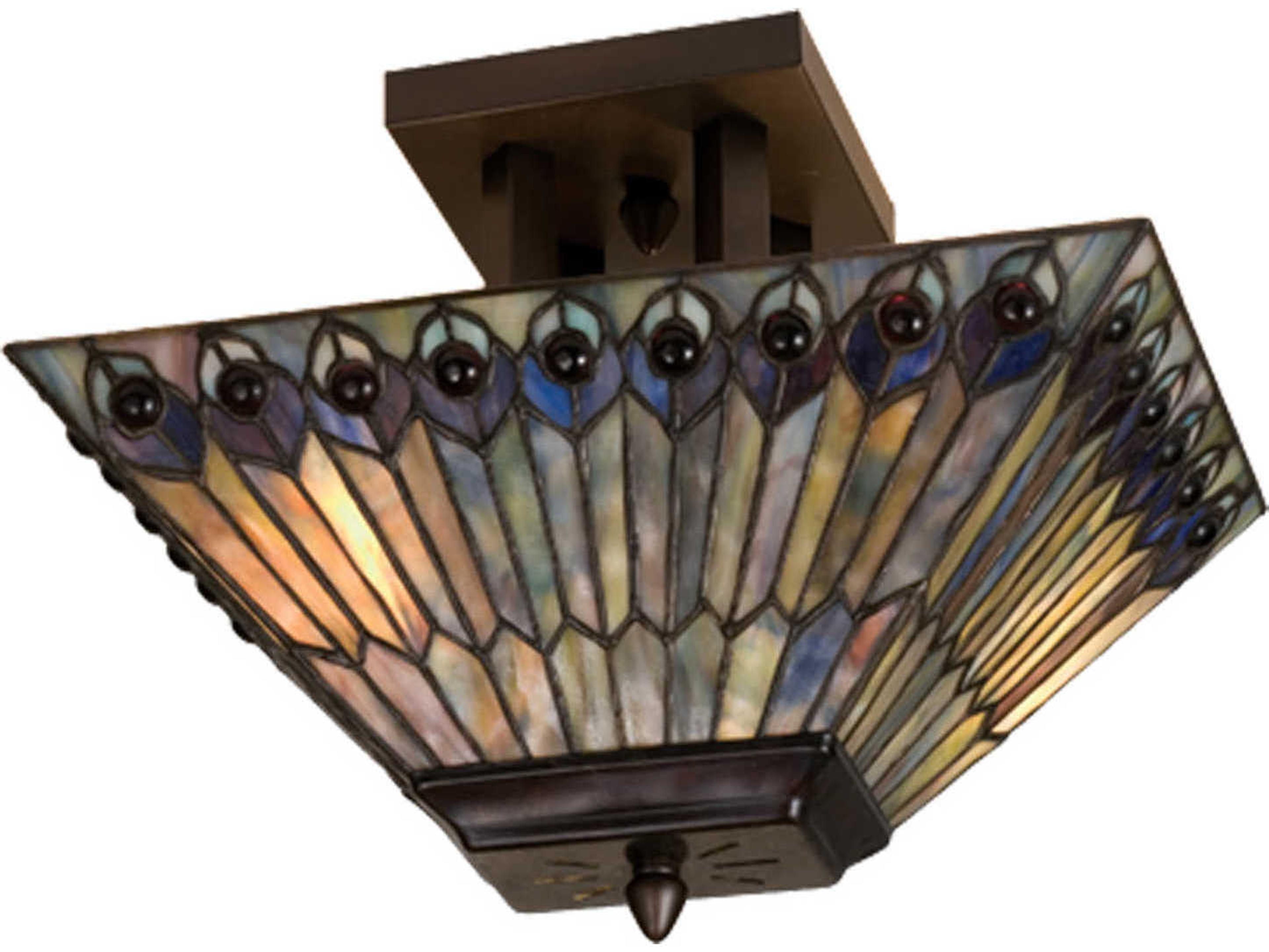 Meyda Tiffany Jeweled Peacock 2-Light Brown Geometric Flush Mount