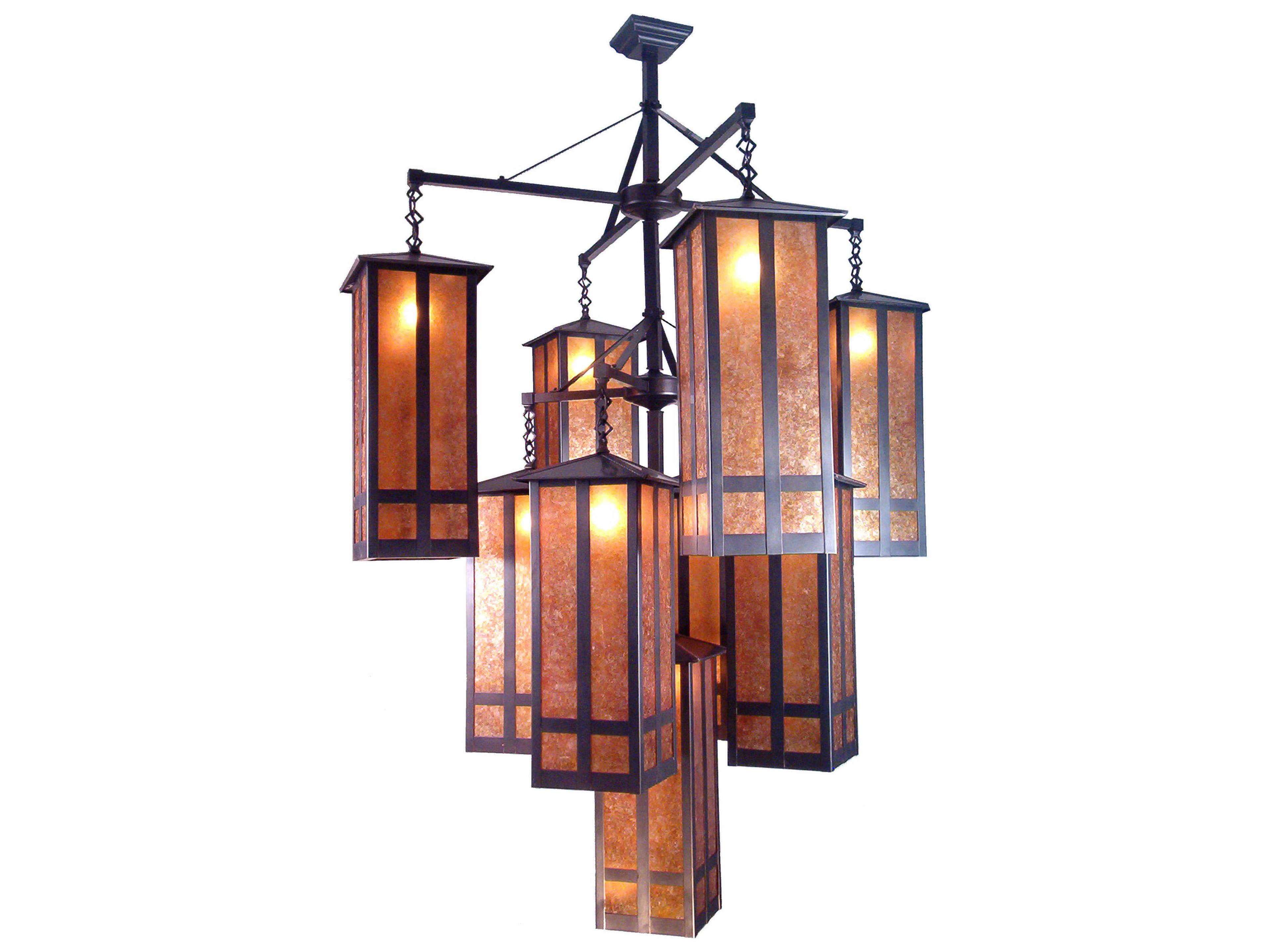 Meyda Mission 9-Light Brown Geometric Lantern Chandelier