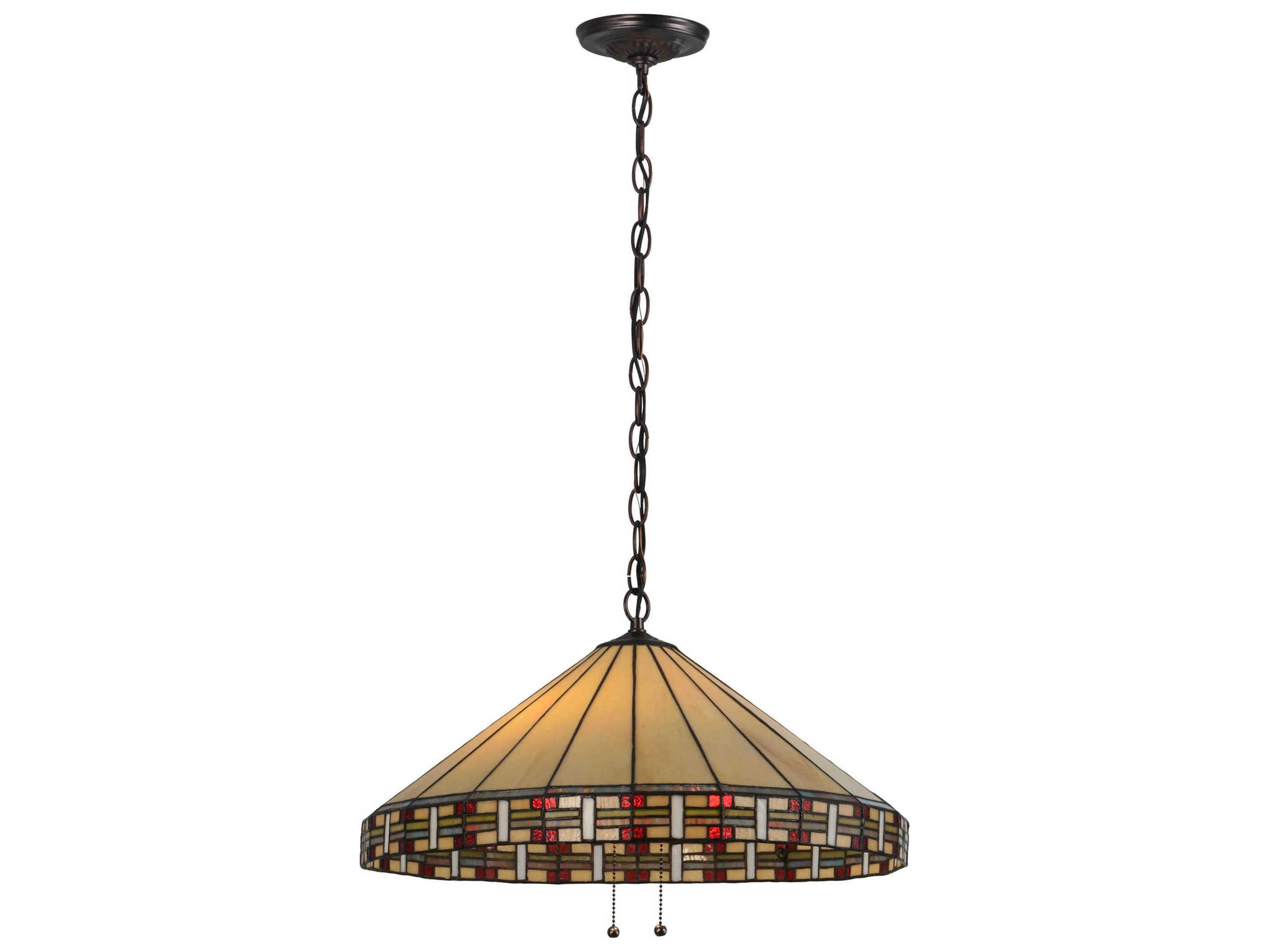 Meyda Mission 2-Light Bronze Tiffany Pendant