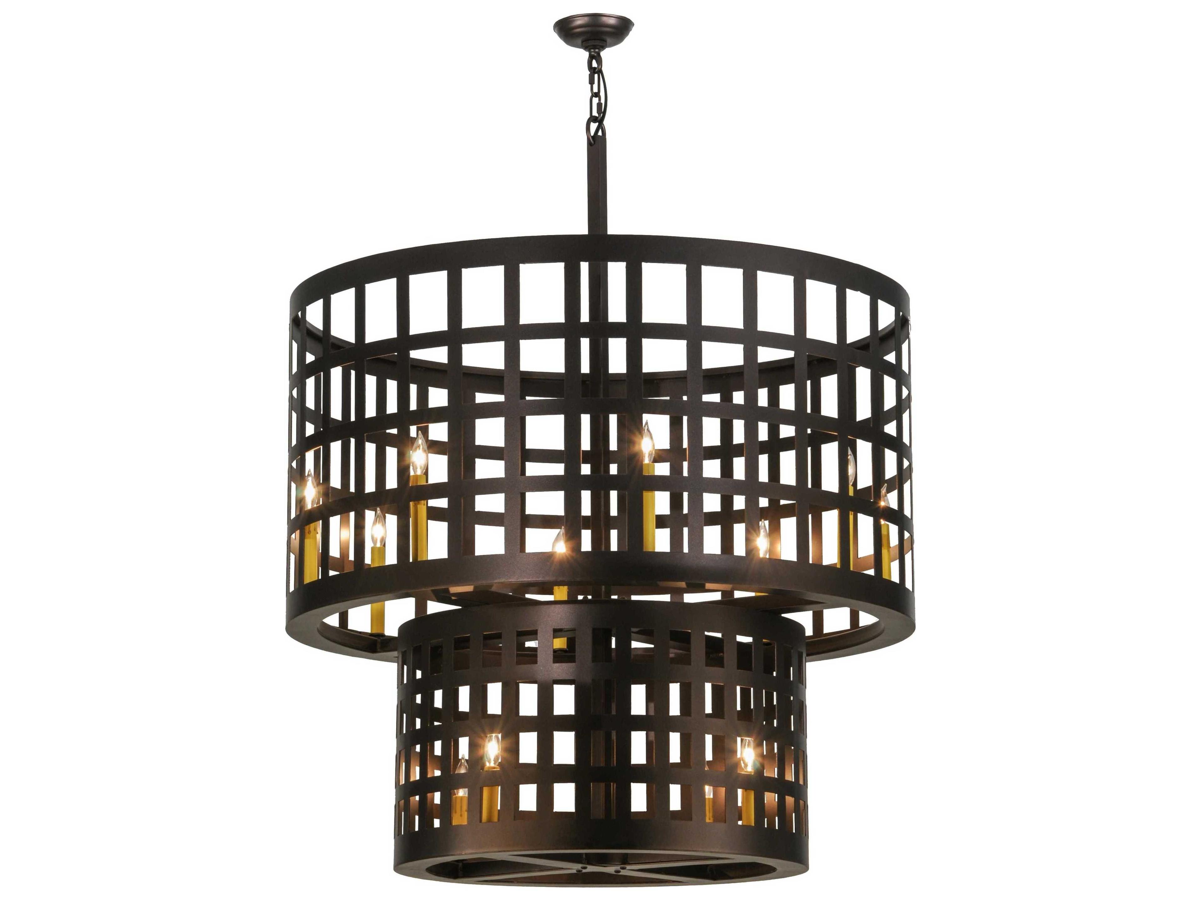 Meyda Mission 12-Light Bronze Drum Tiered Pendant