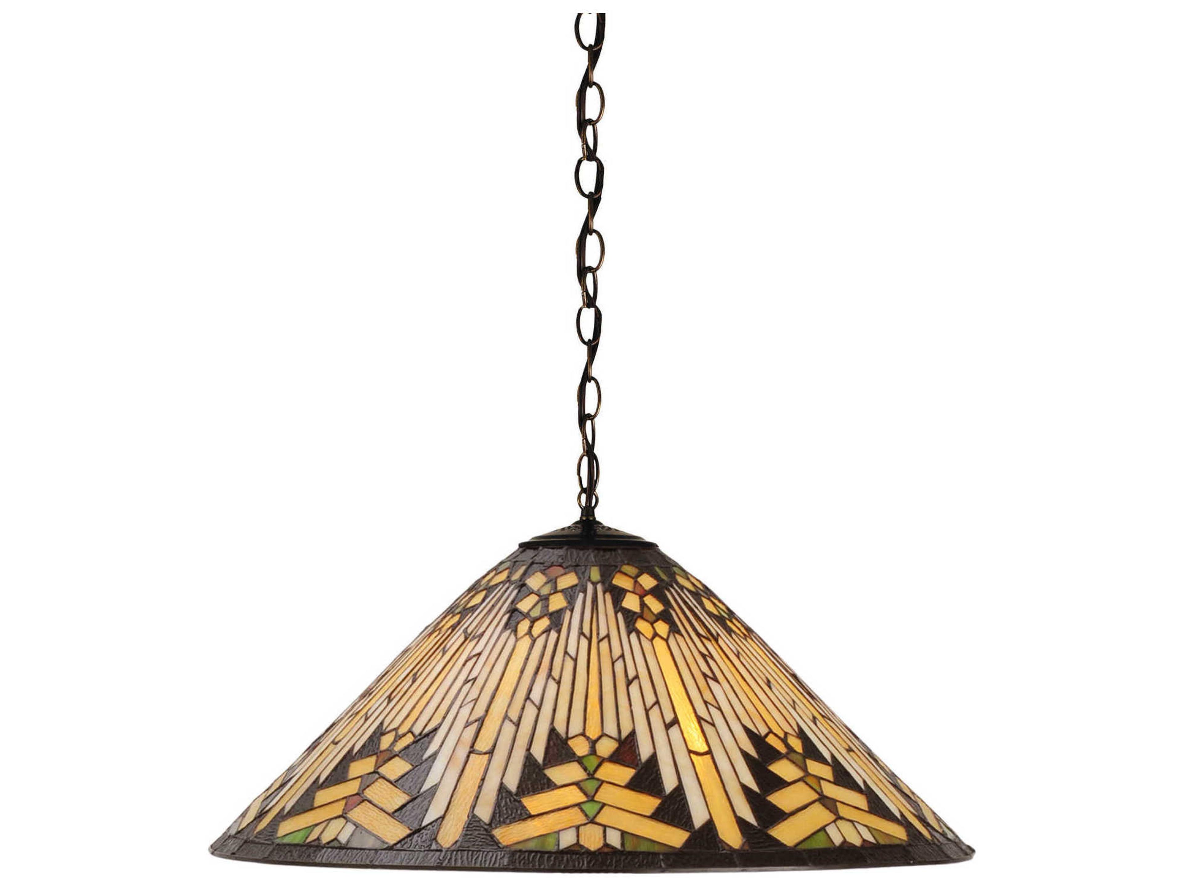 Meyda Nuevo Mission 3-Light Bronze Tiffany Geometric Pendant
