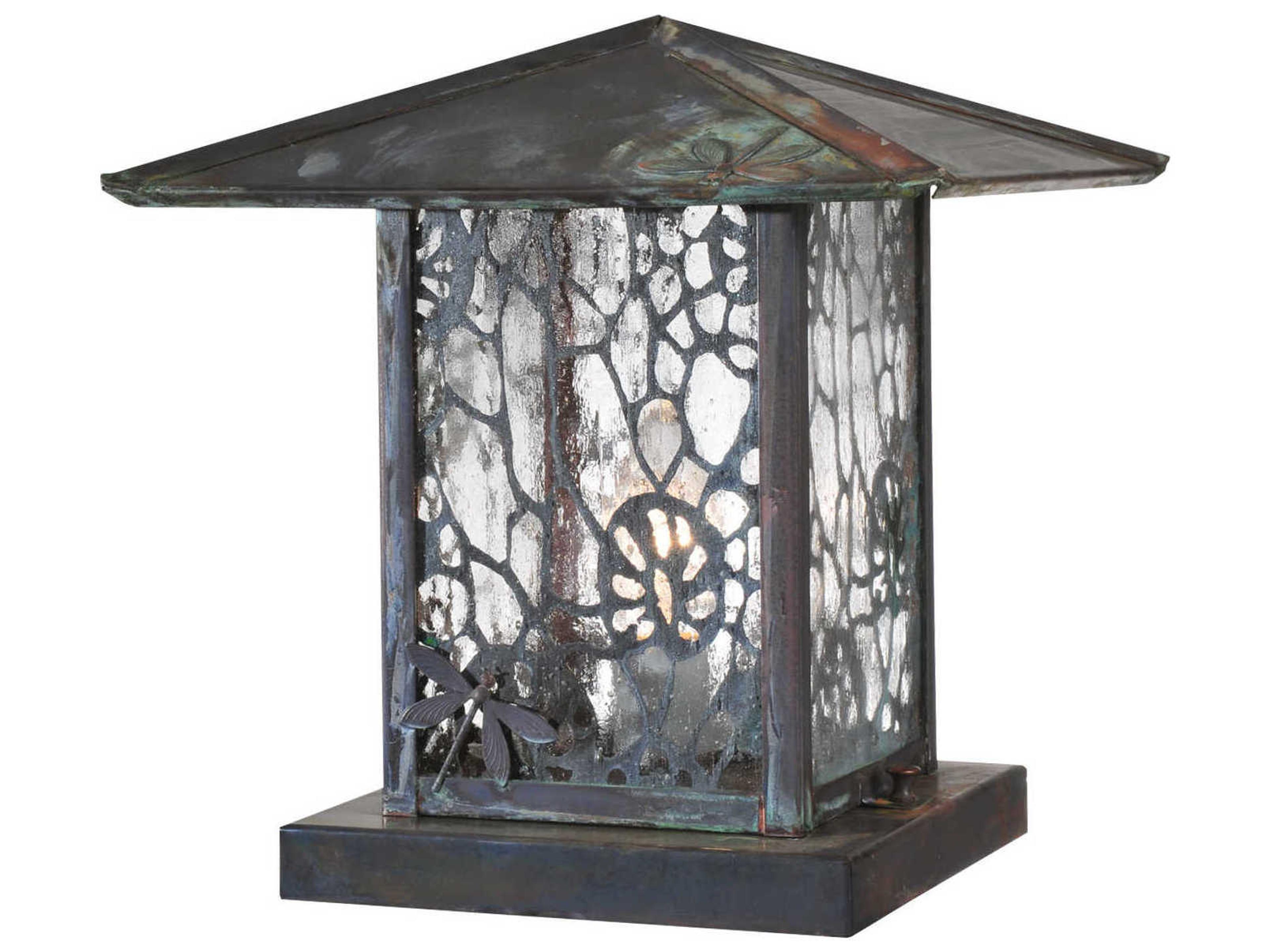 Meyda Seneca Lotus Leaf & Dragonfly Zasdy Vintage Copper Outdoor Pier Mount Light