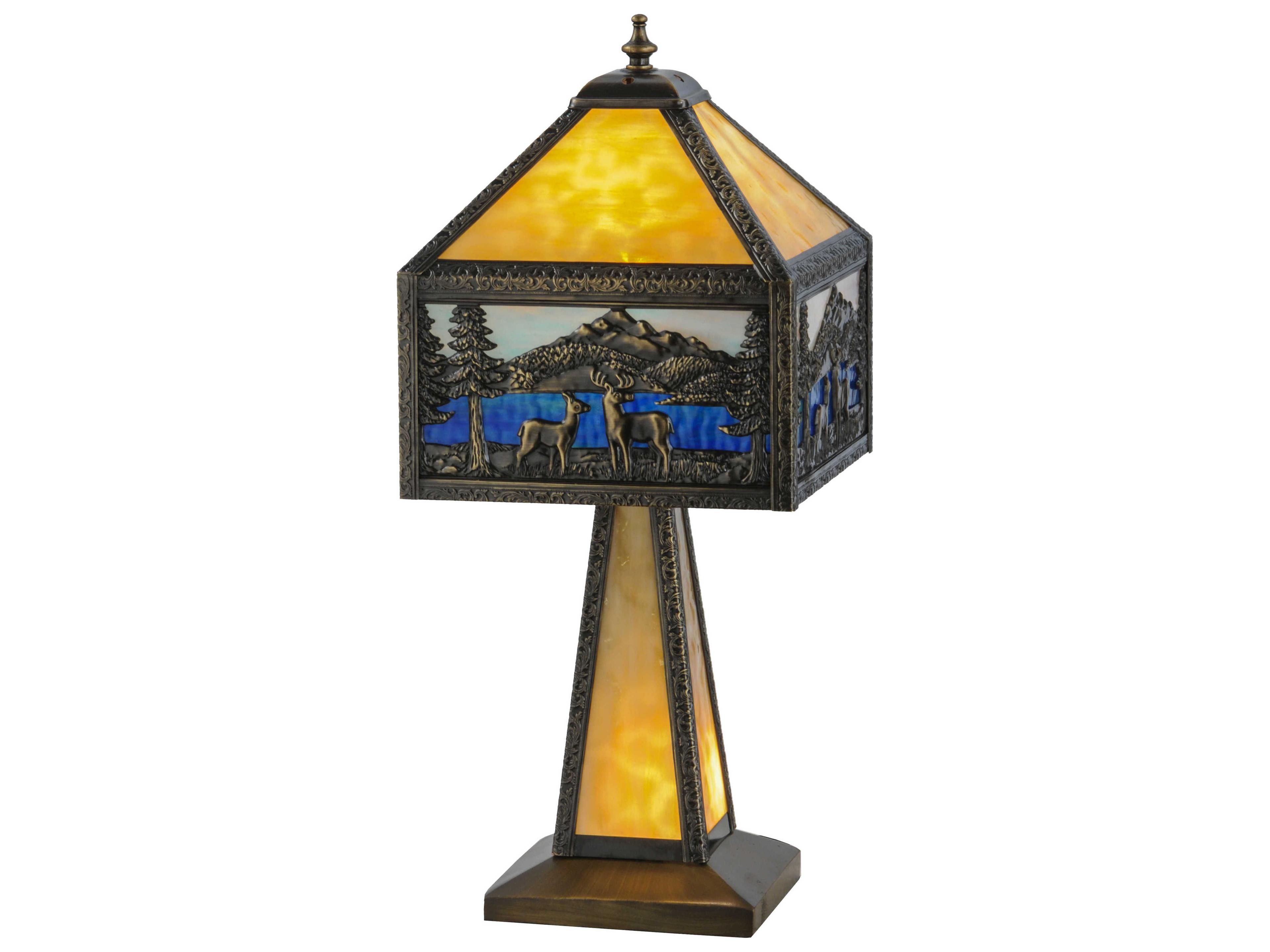 Meyda Deer Lodge Lighted Base Yellow Brown Table Lamp