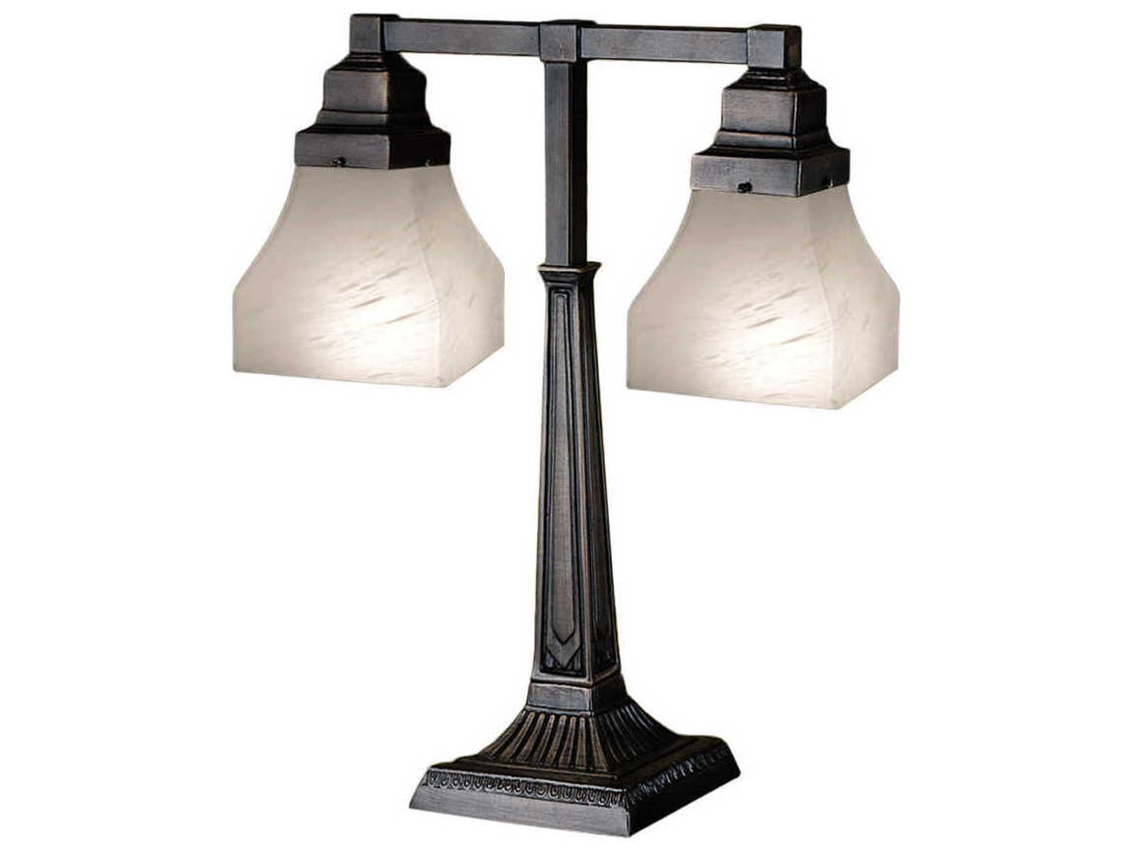 Meyda Bungalow White Alabaster Swirl 2 Arm Bronze Glass Table Lamp