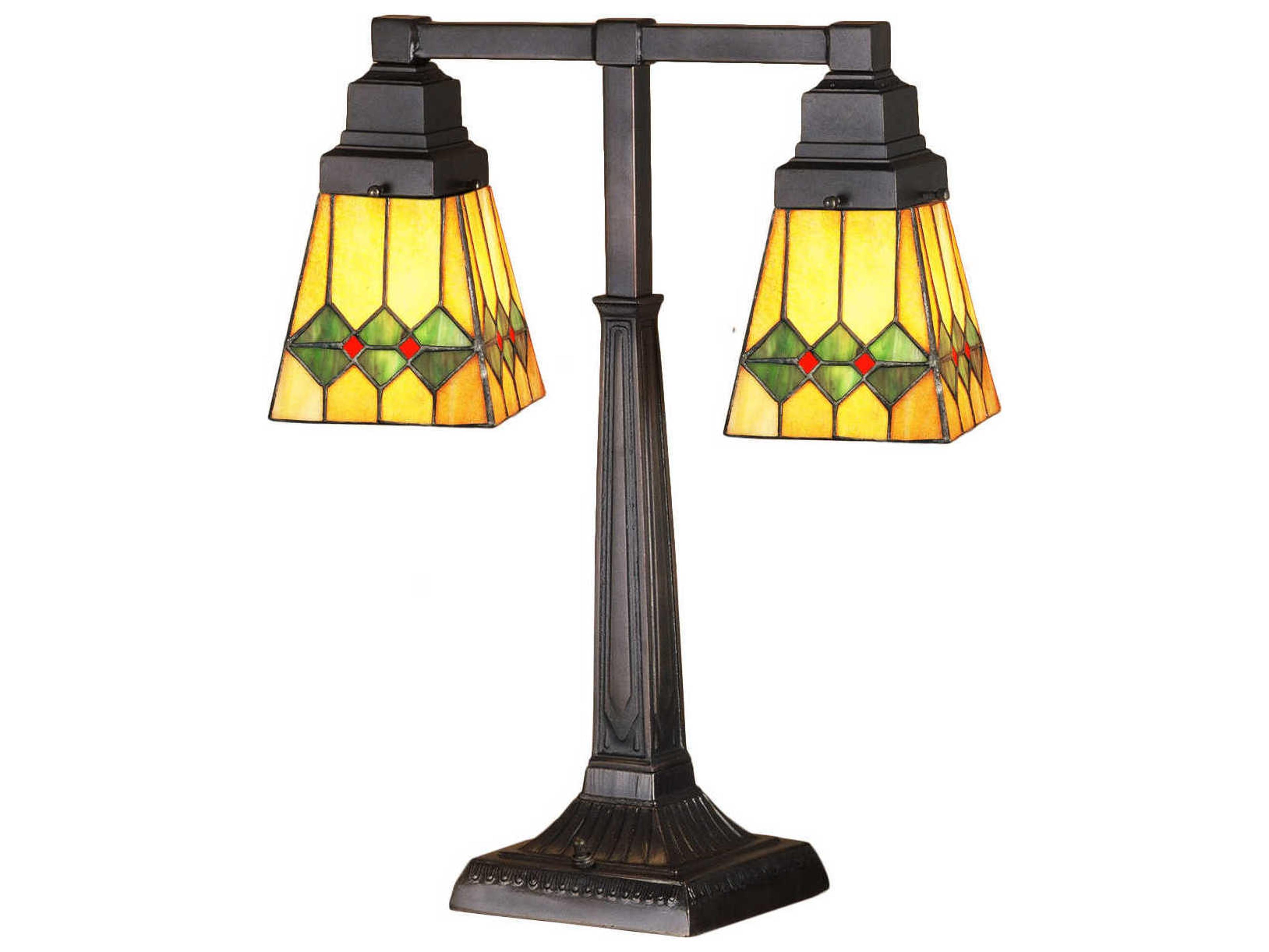 Meyda Martini Mission 2 Arm Bronze Tiffany Table Lamp
