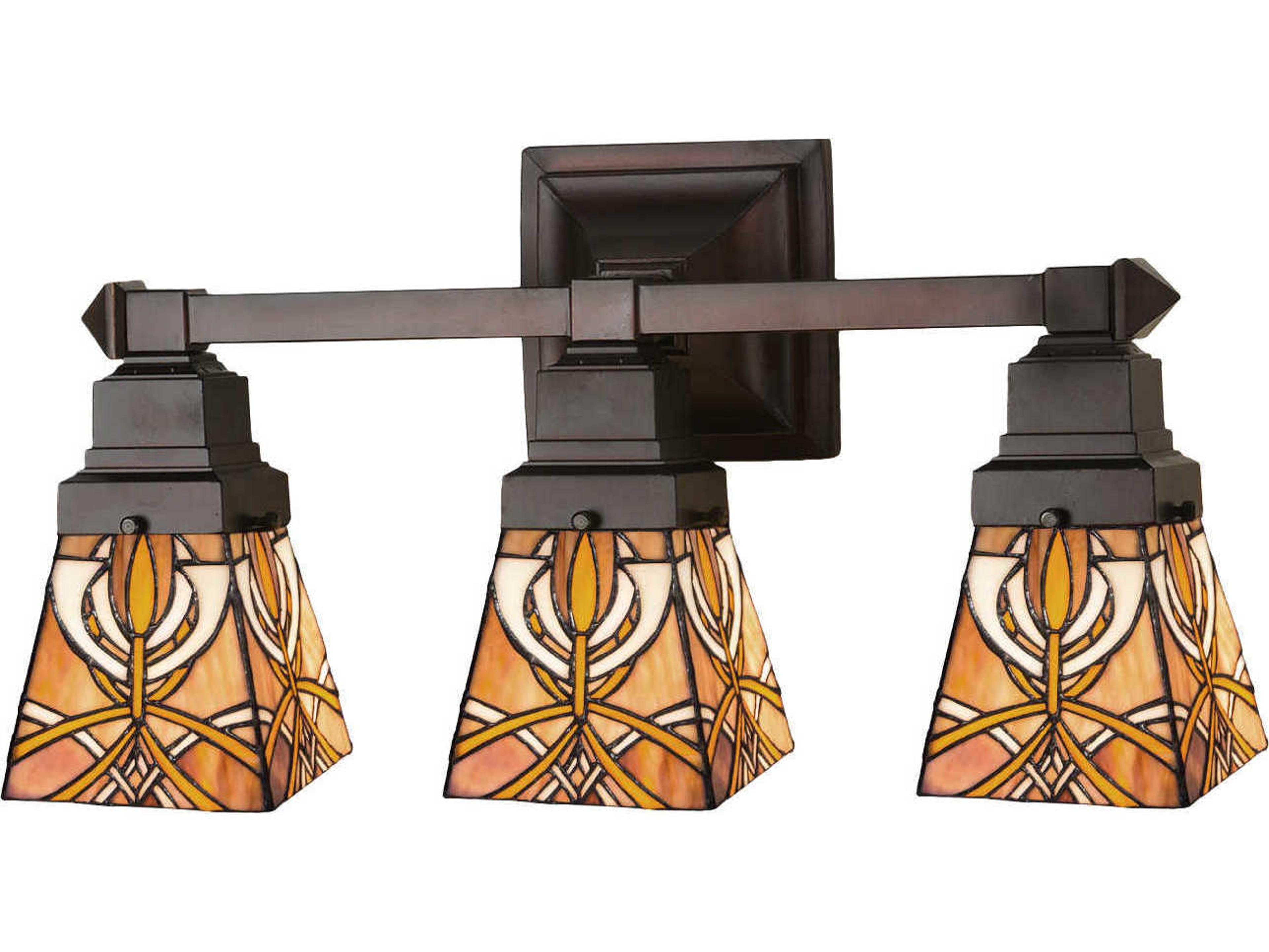 Meyda Mission 3-Light Bronze Tiffany Vanity Light