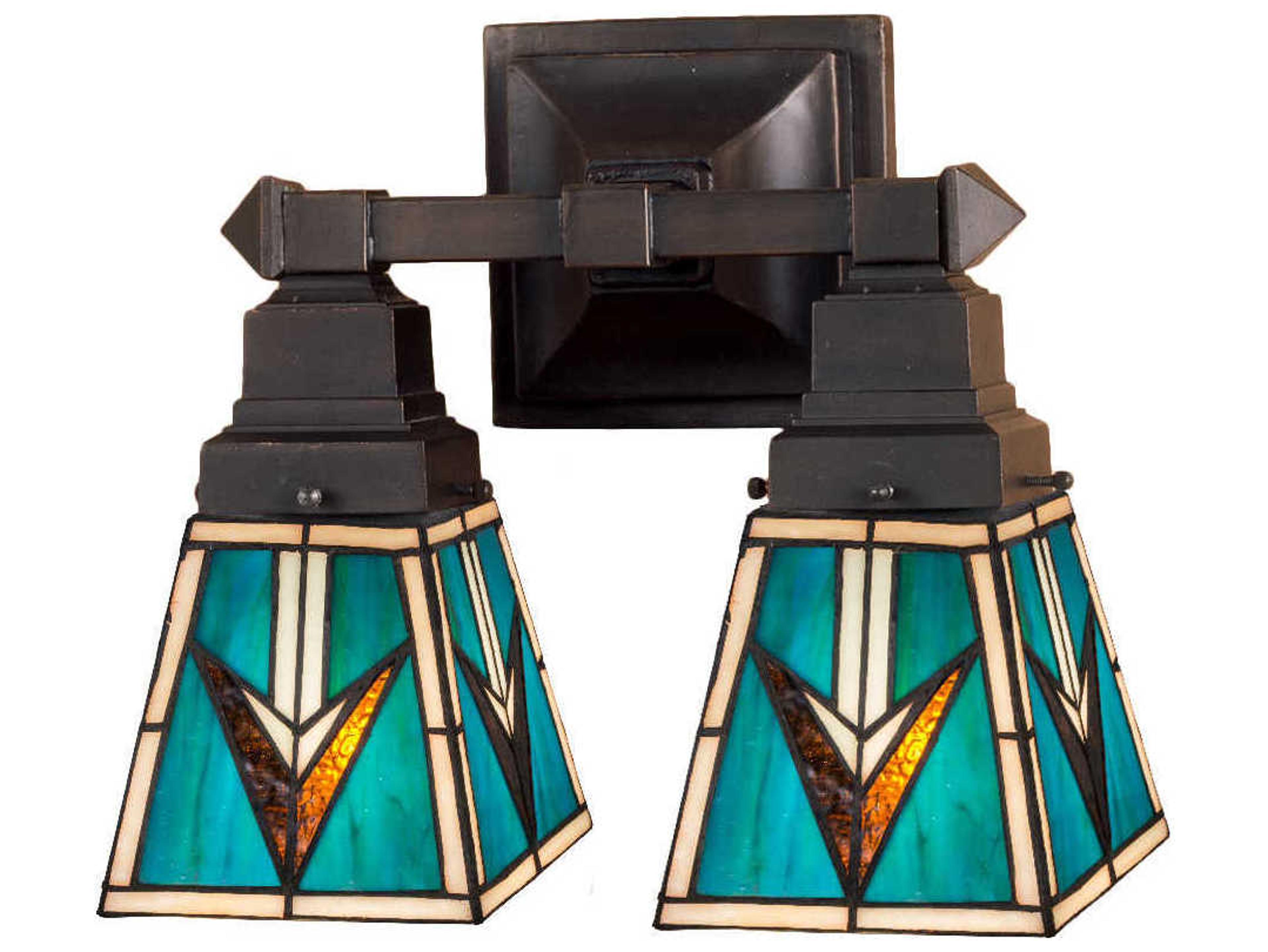 Meyda Mission 2-Light Bronze Glass Wall Sconce