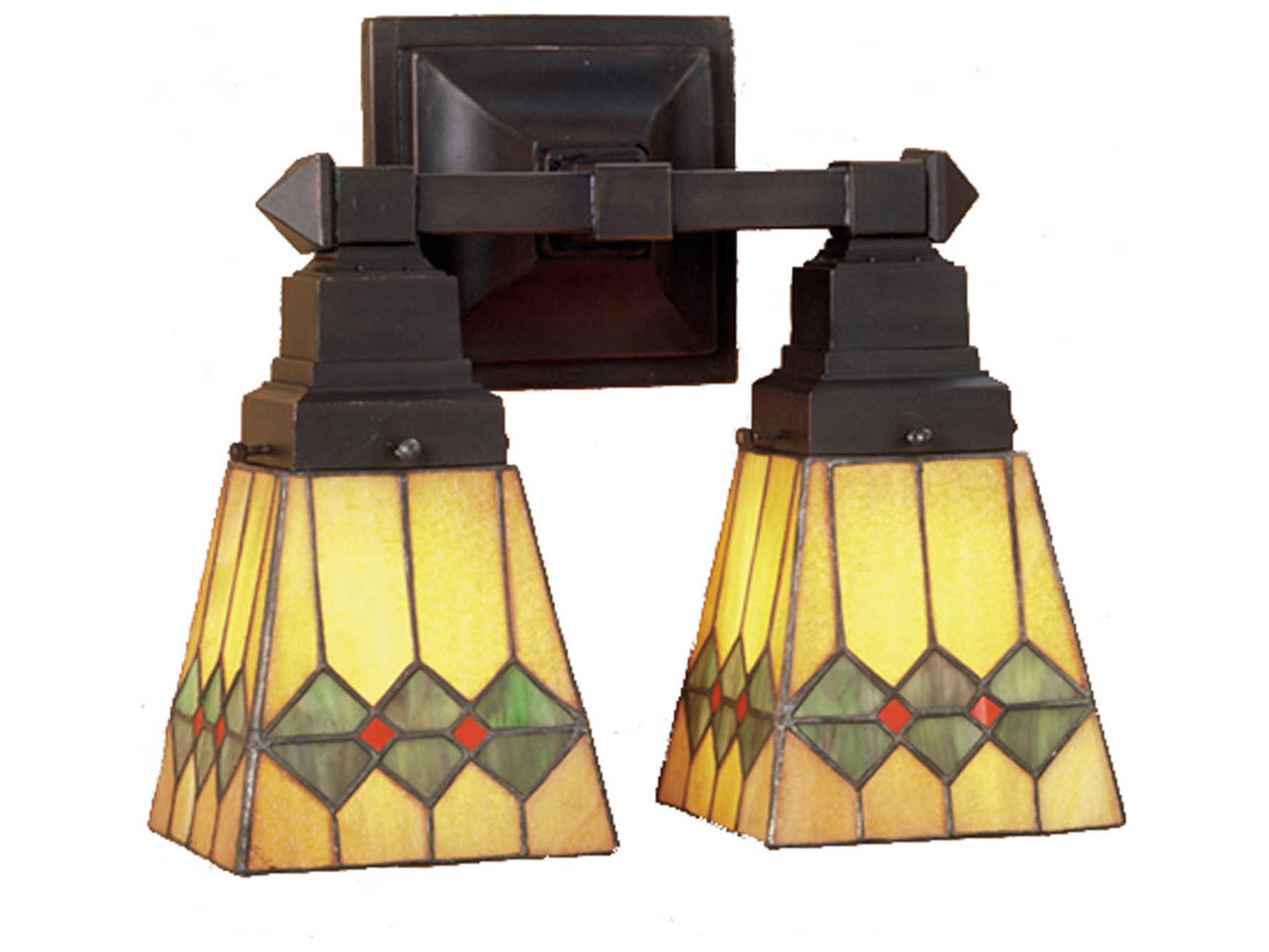 Meyda Mission 2-Light Bronze Tiffany Wall Sconce