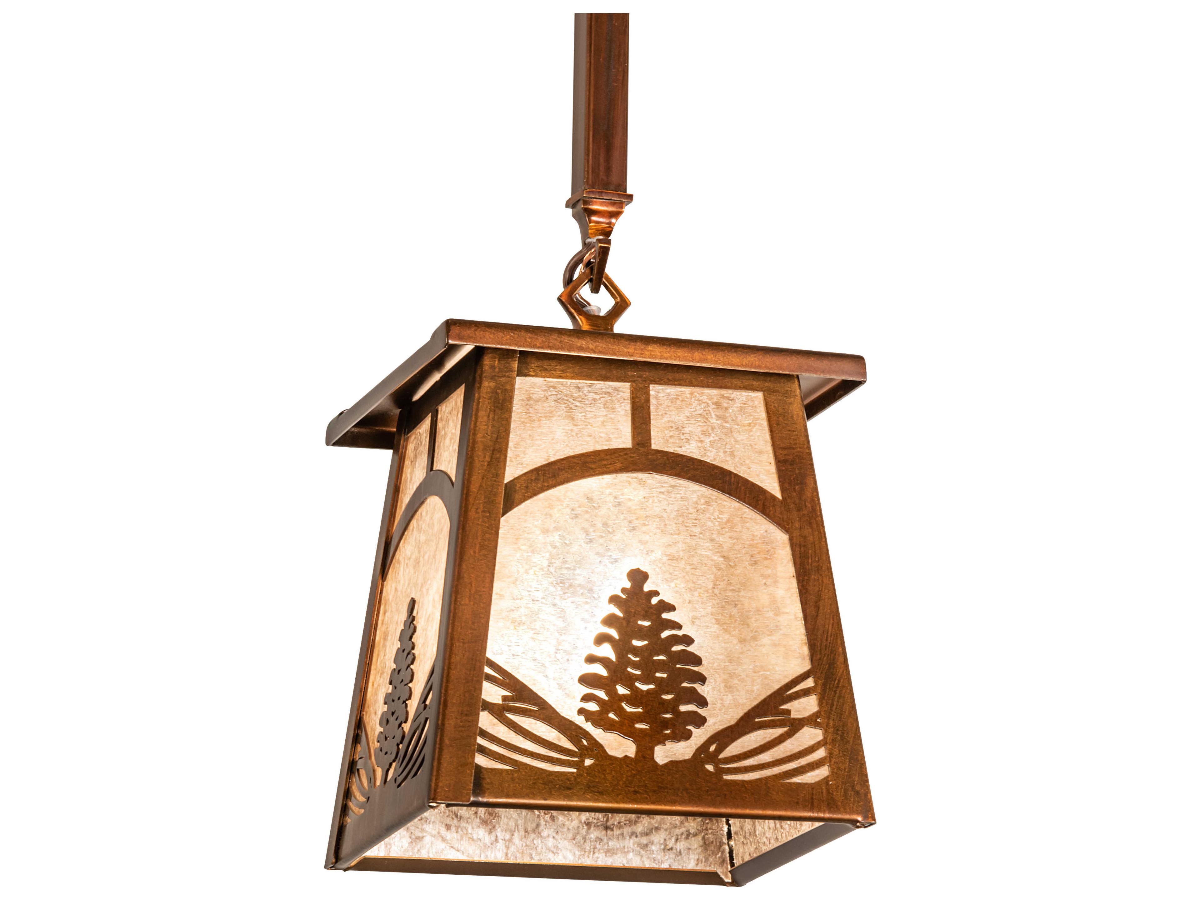 Meyda Mountain Pine 1-Light Vintage Copper Lantern Mini Pendant