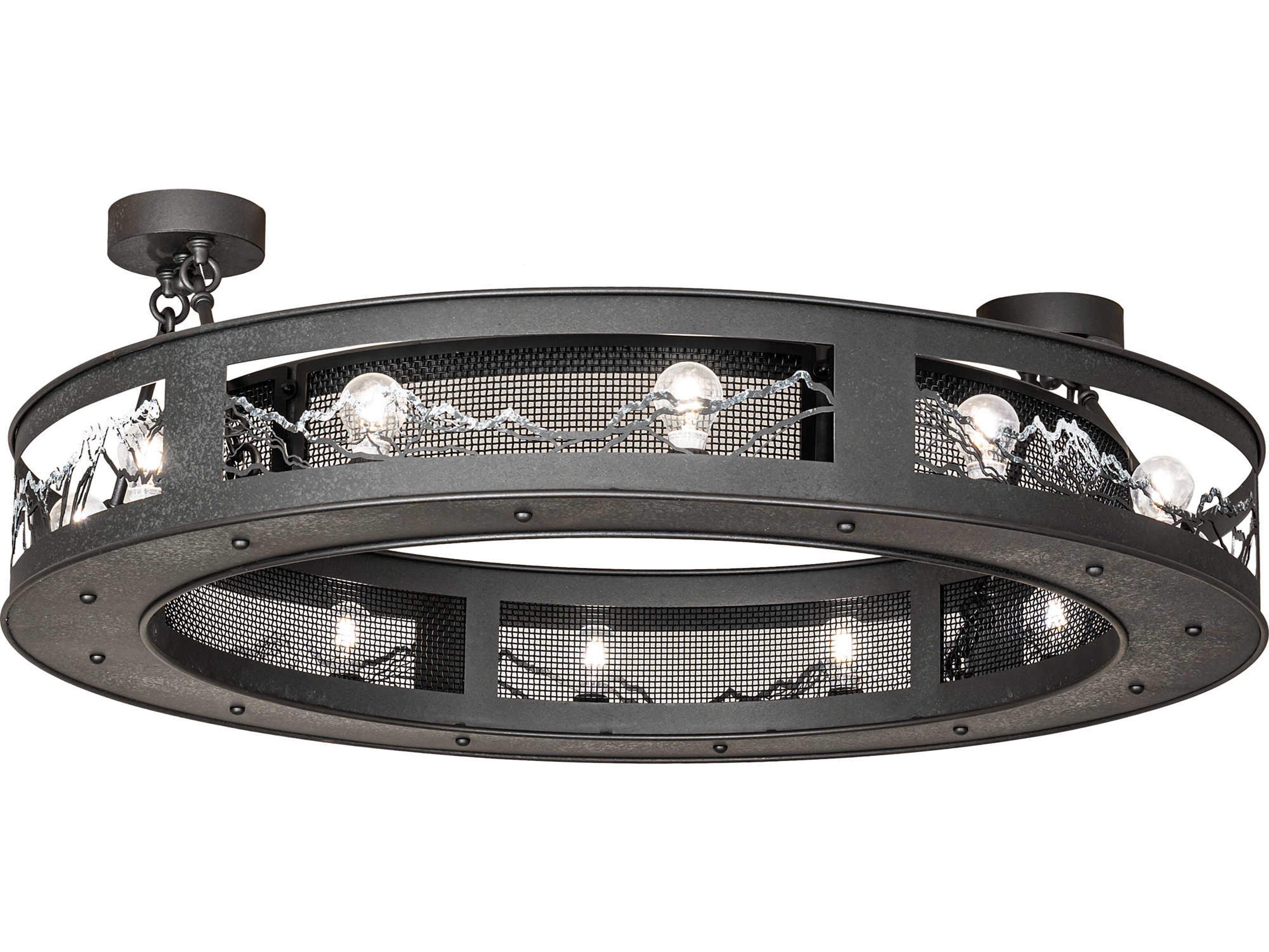 Meyda Mountain Range 12-Light Black LED Drum Semi Flush Mount