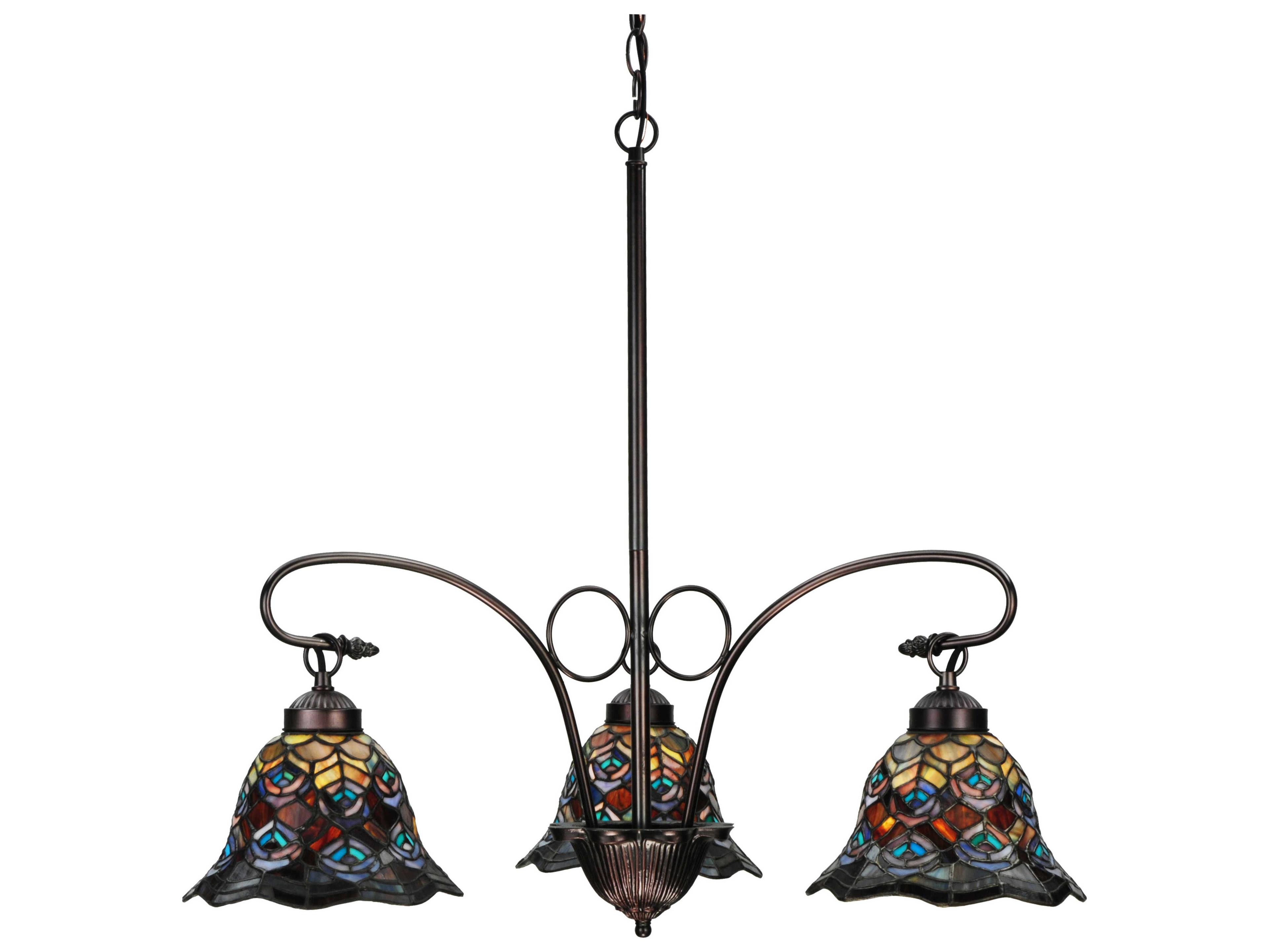 Meyda Nouveau 3-Light Bronze Tiffany Bell Chandelier