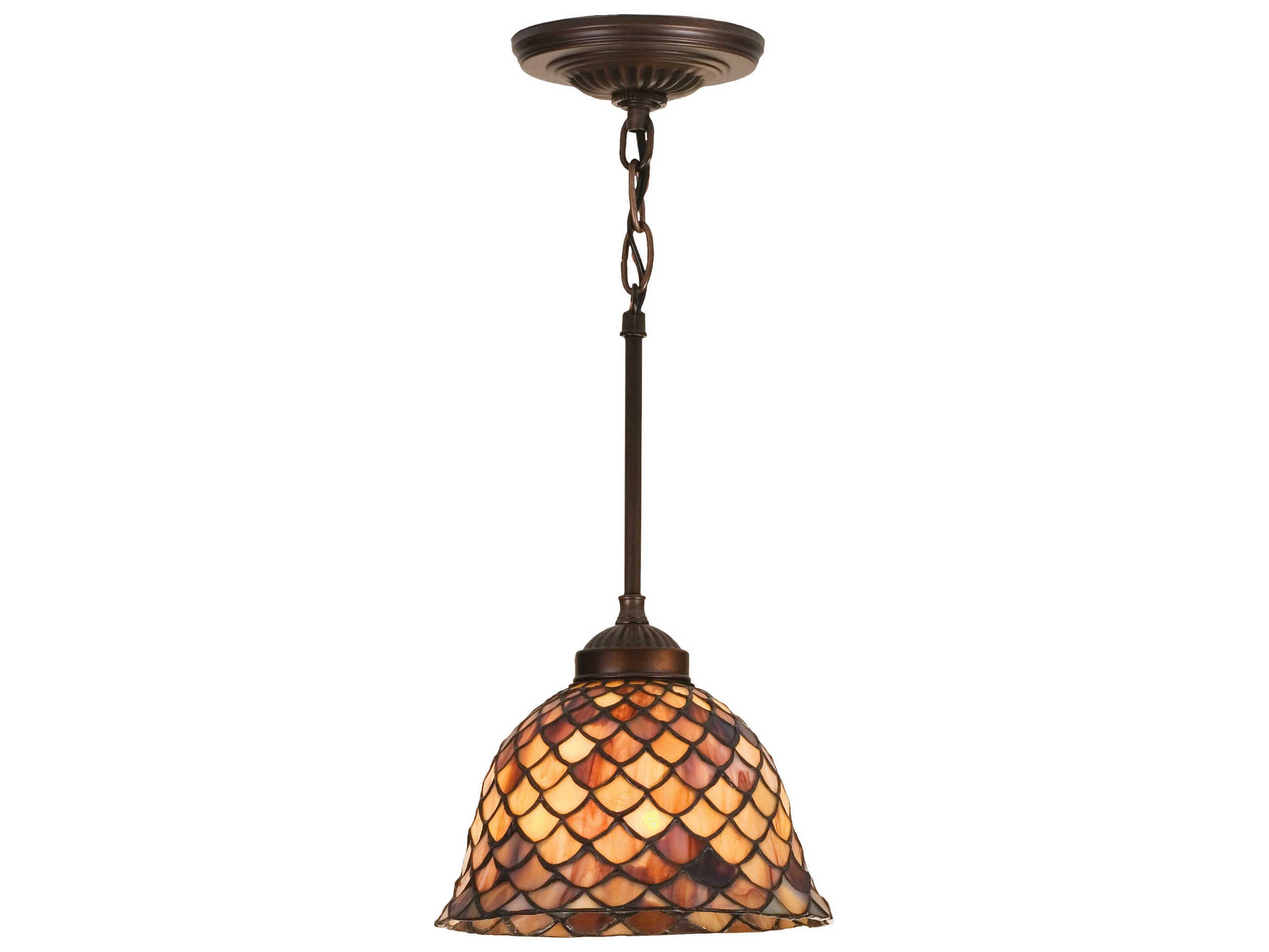 Meyda Nouveau 1-Light Bronze Tiffany Bell Geometric Mini Pendant