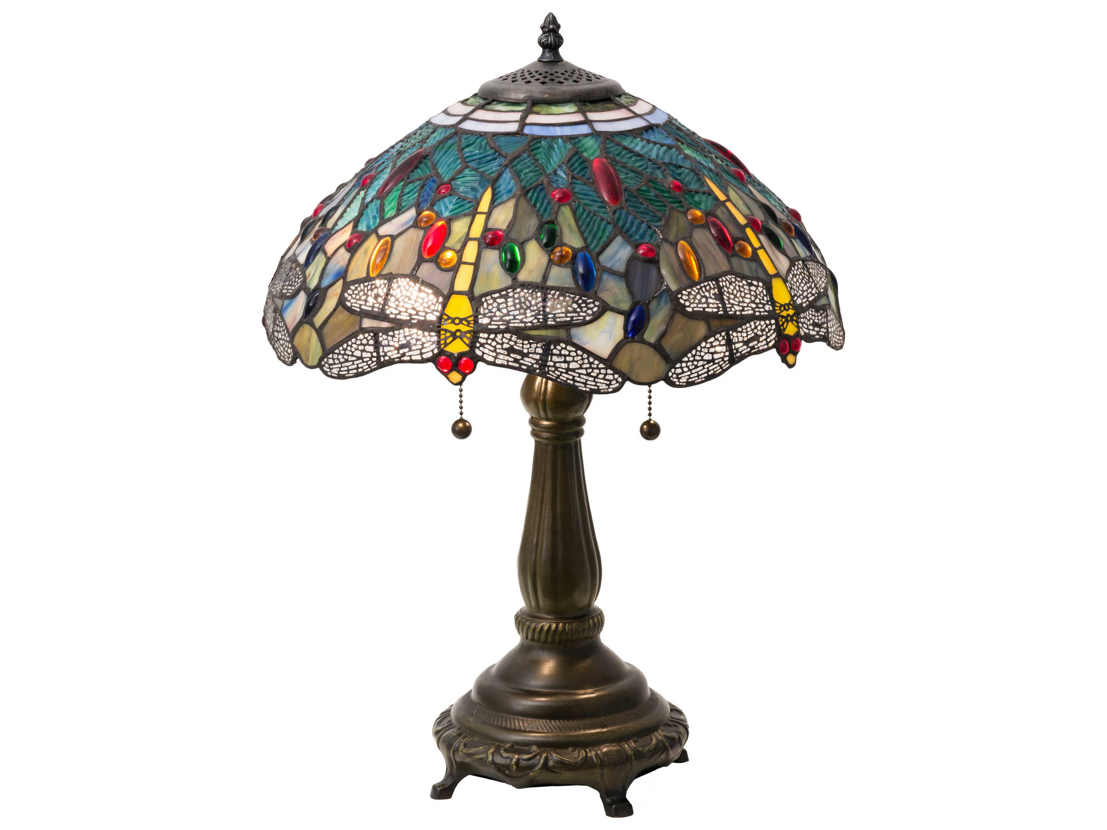 Meyda Hanginghead Dragonfly Bronze Tiffany Table Lamp