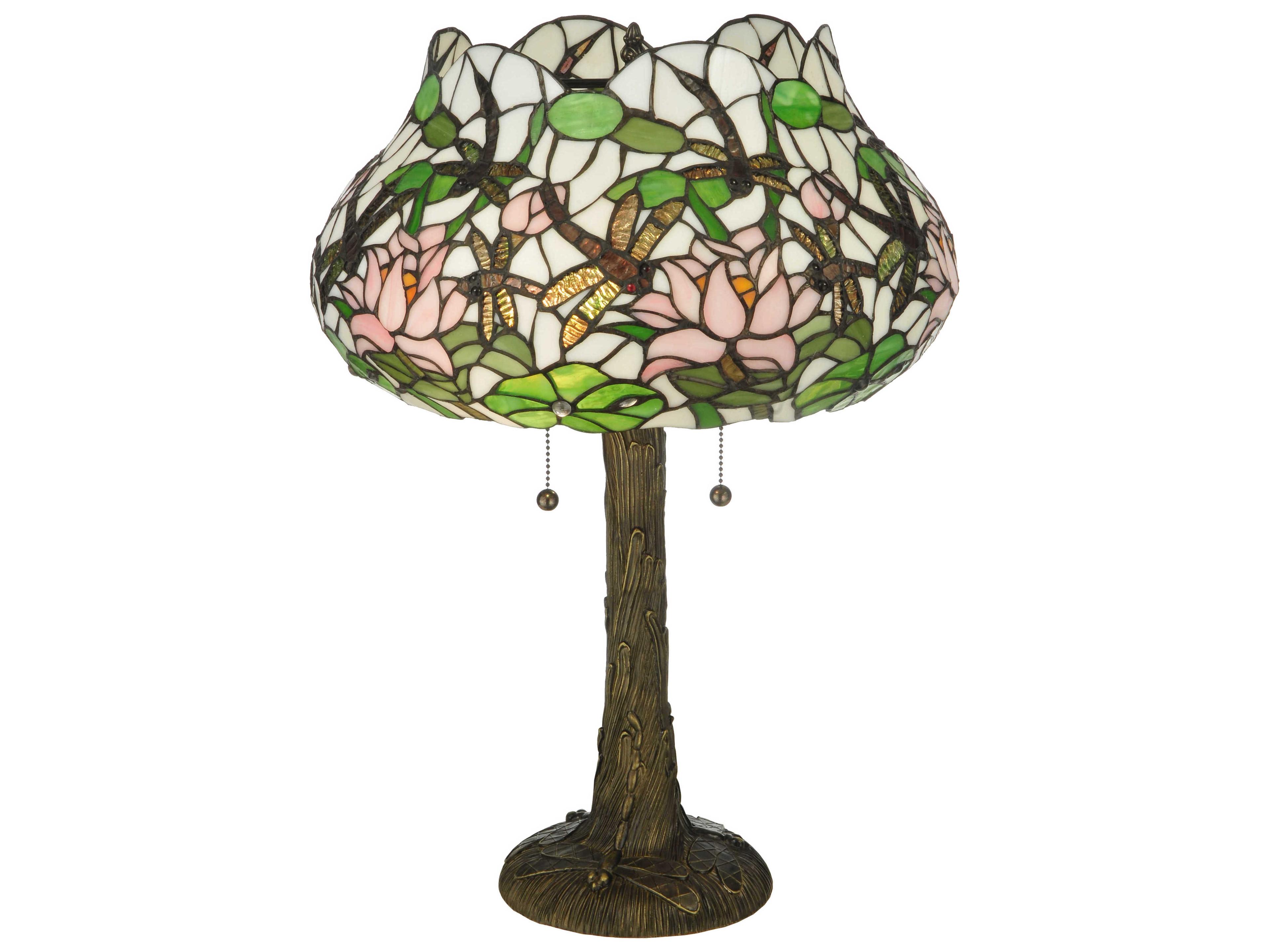 Meyda Dragonfly Flower Bronze Tiffany Table Lamp