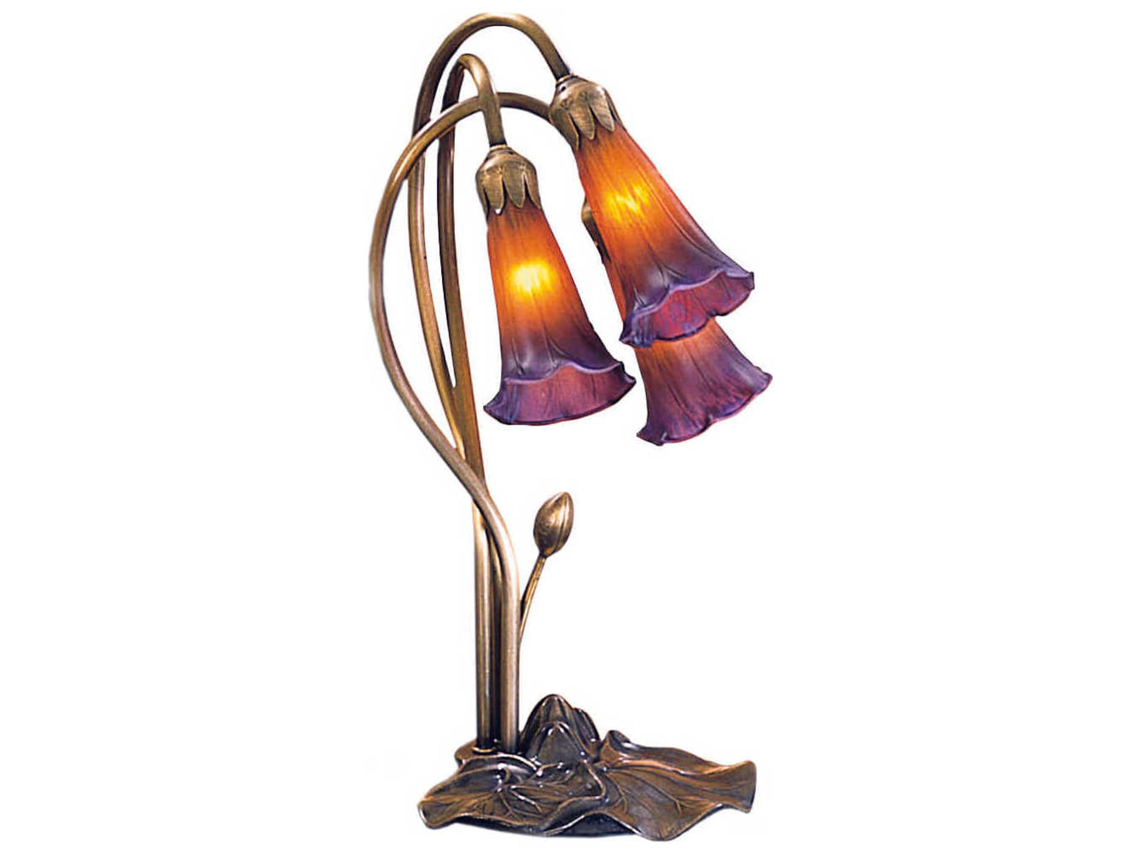 Meyda Pond Lily Amber & Purple Accent Bronze Glass Table Lamp