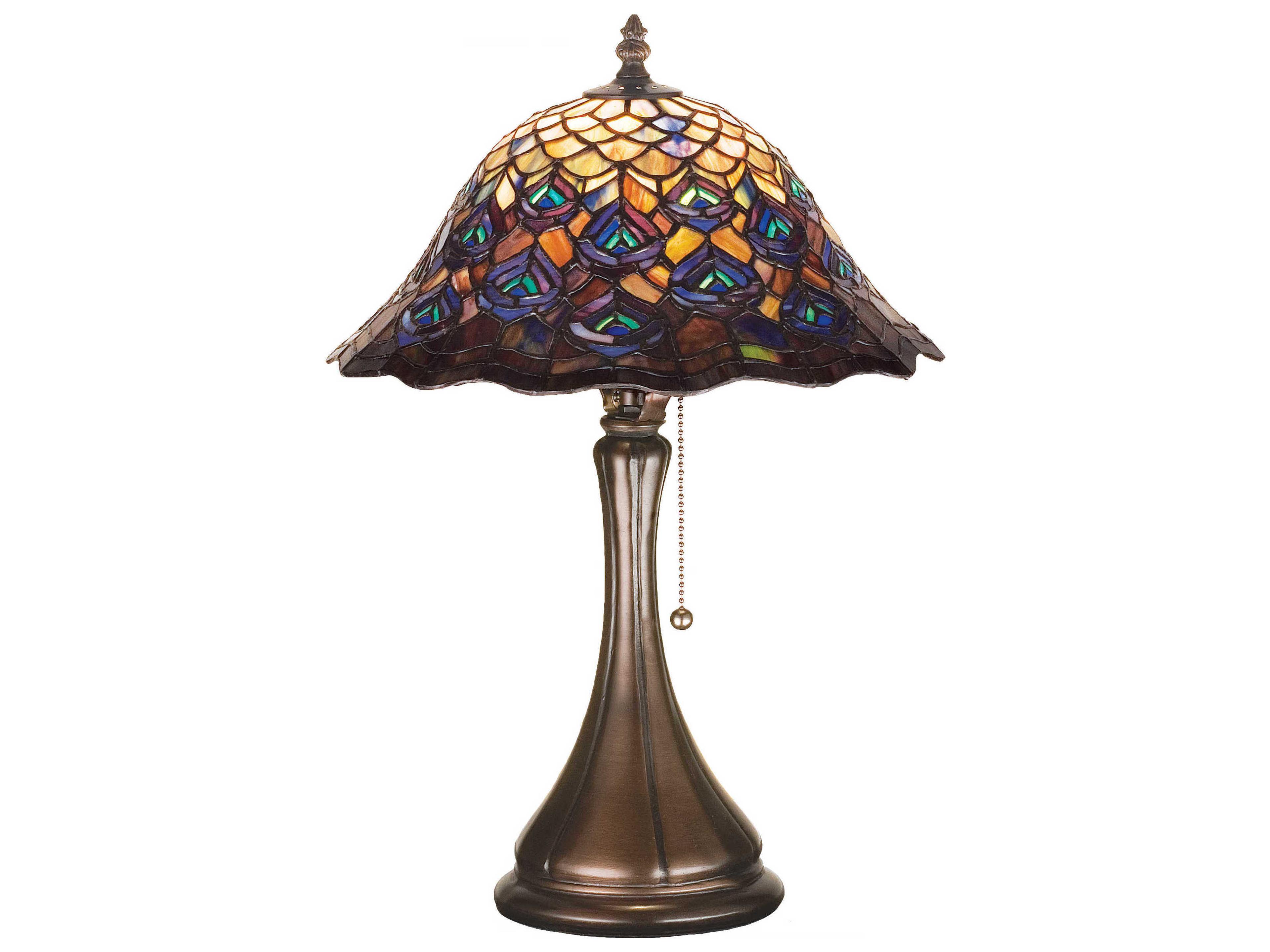 Meyda Peacock Feather Accent Bronze Tiffany Table Lamp