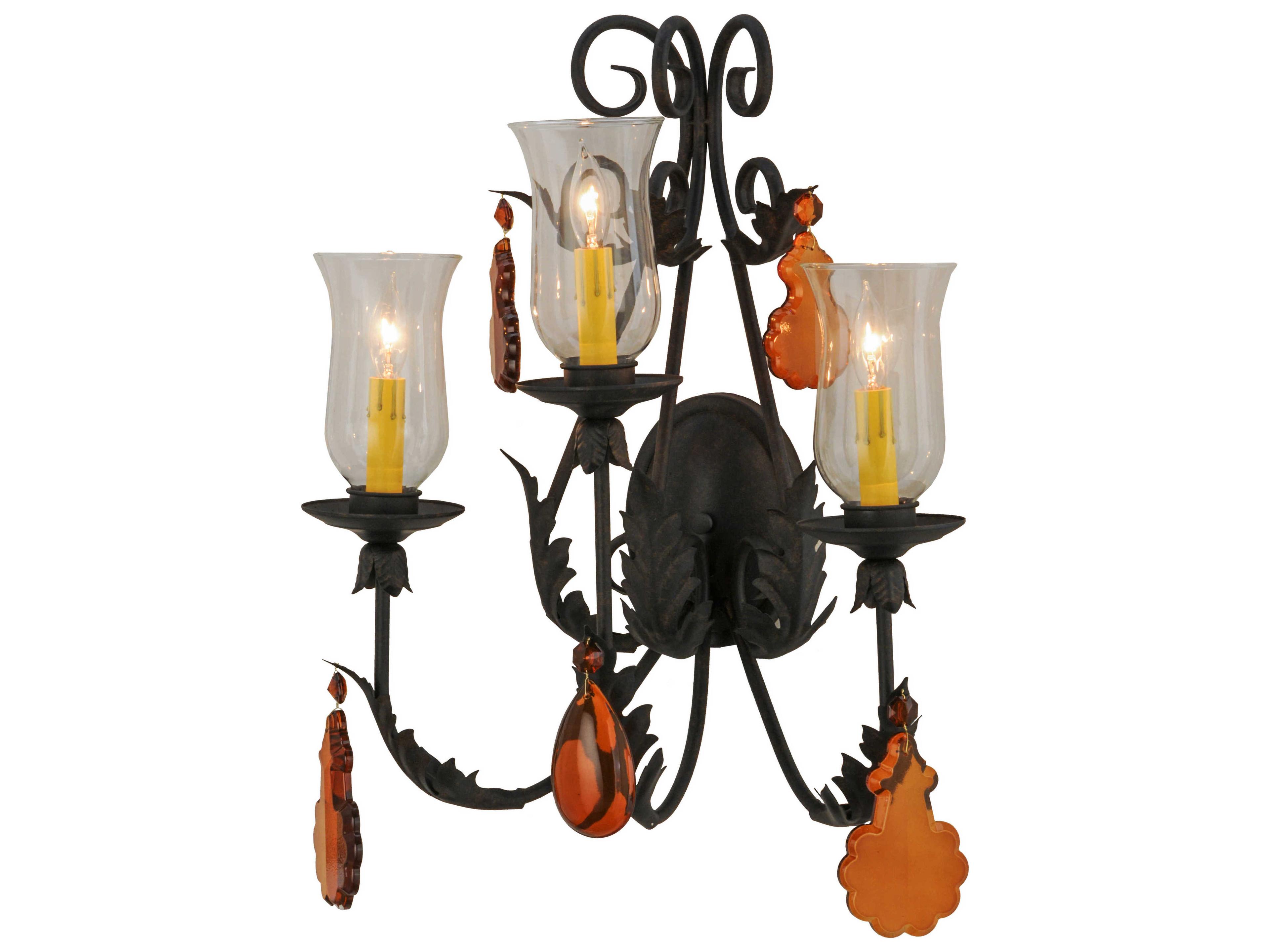 Meyda French Elegance 3-Light Brown Crystal Glass Wall Sconce