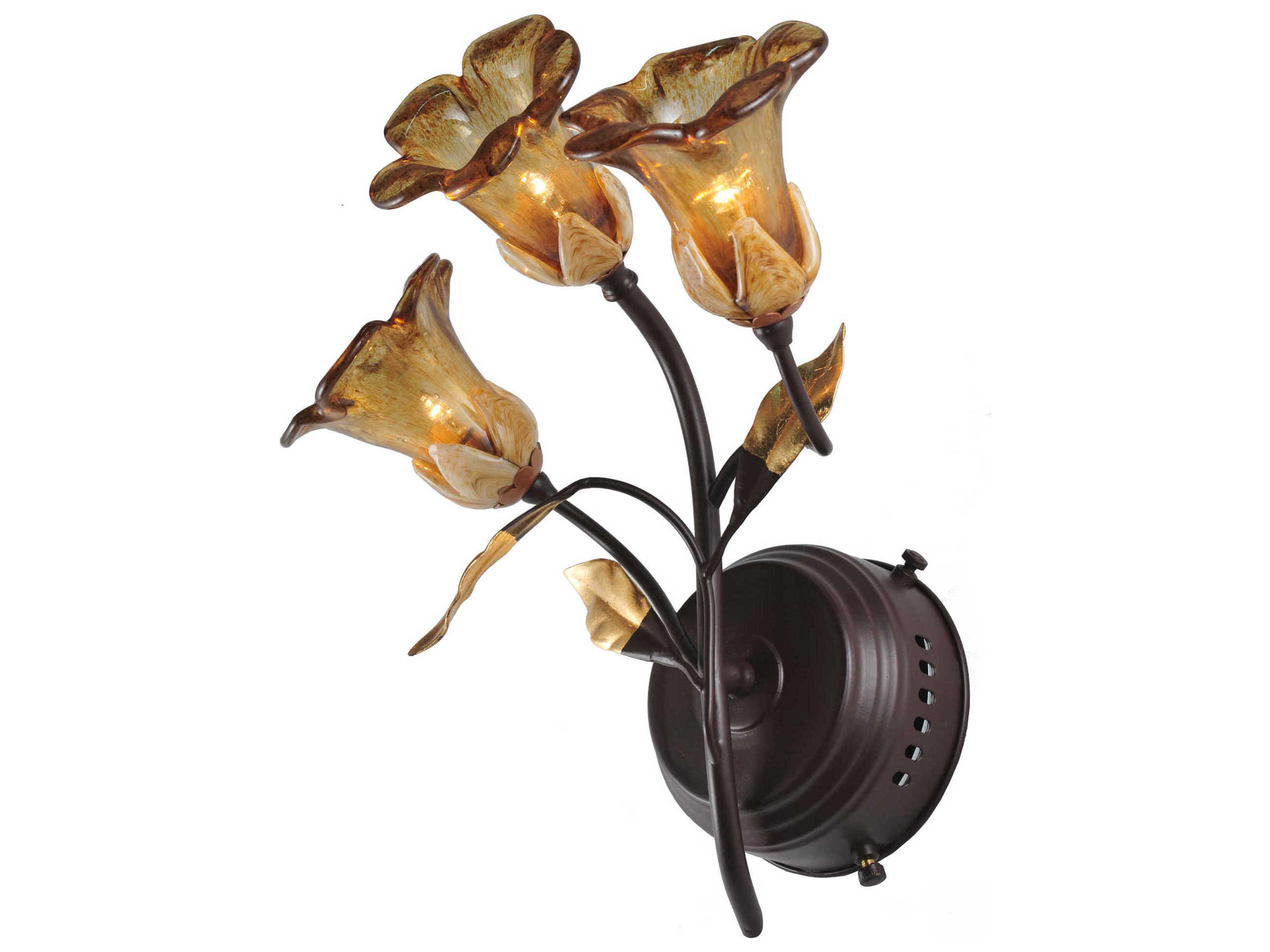 Meyda Nouveau 3-Light Bronze Glass Wall Sconce