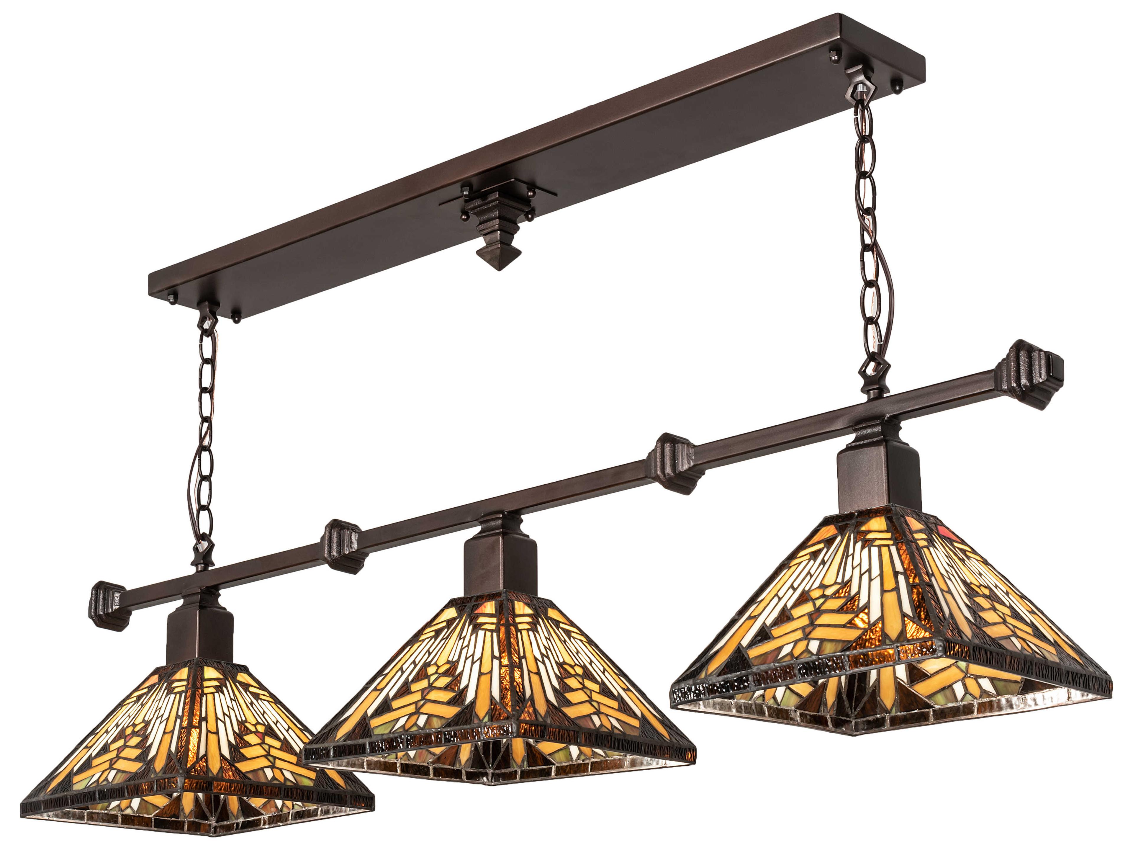 Meyda Nuevo Mission 3-Light Mahogany Bronze Glass Tiffany Geometric Island Pendant