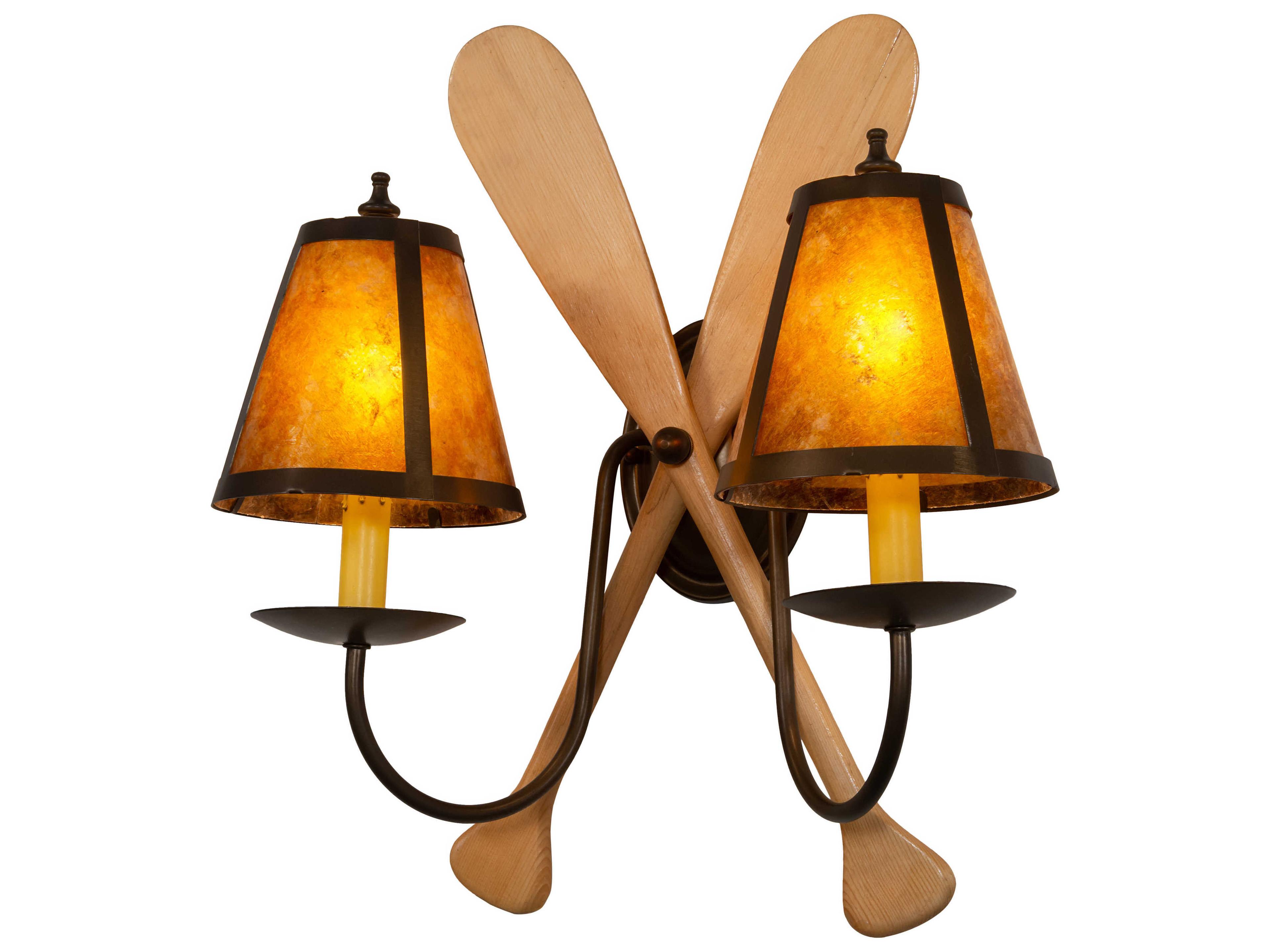 Meyda Paddle 2-Light Antique Copper Natural Wood Brown Wall Sconce
