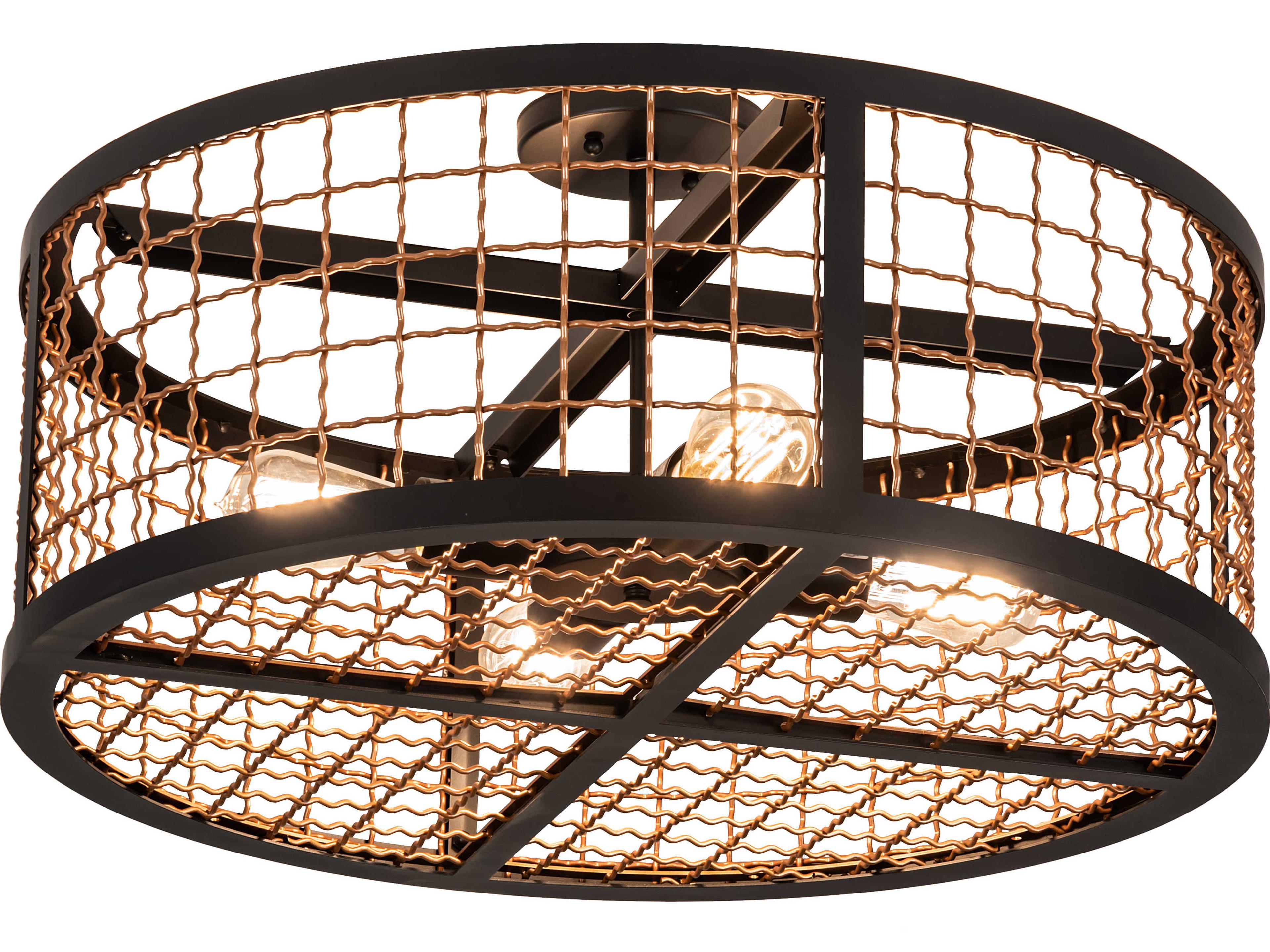 Meyda Paloma Golpe 4-Light Flat Black Metallic Bronze Drum Semi Flush Mount