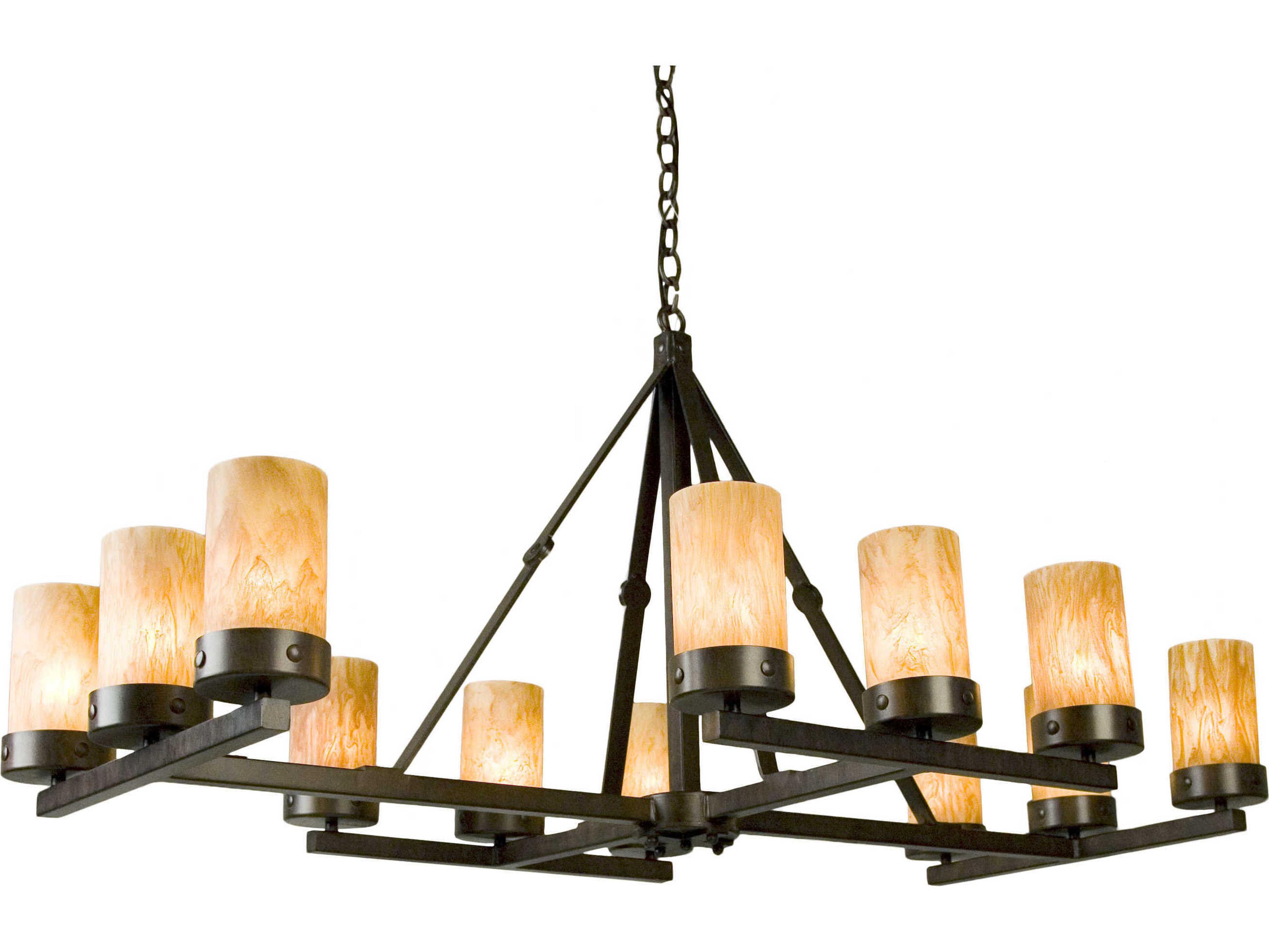 Meyda Parker 12-Light Black Amber Brown Cylinder Island Pendant