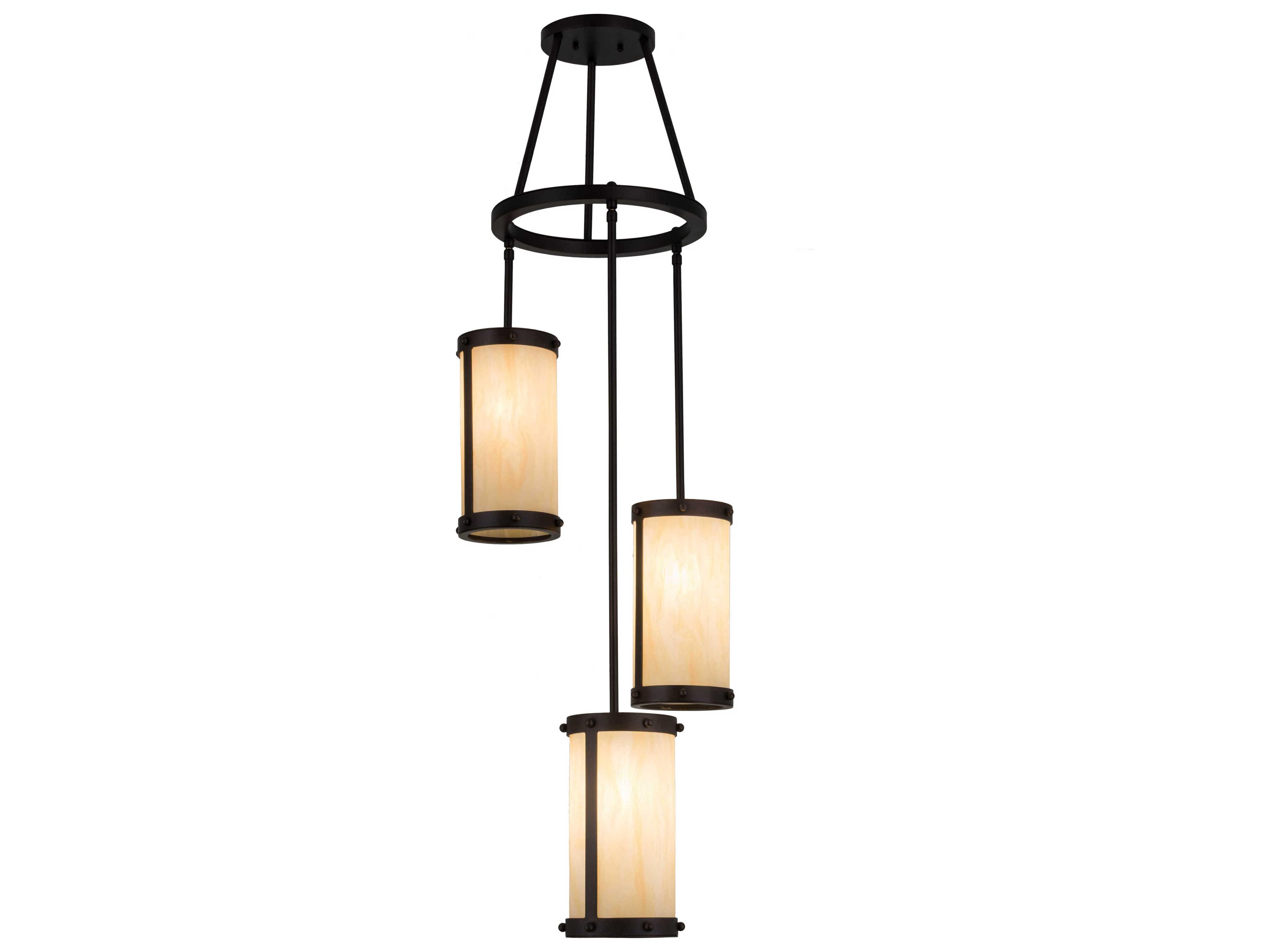 Meyda Cartier 3-Light Bronze Glass Cylinder Pendant