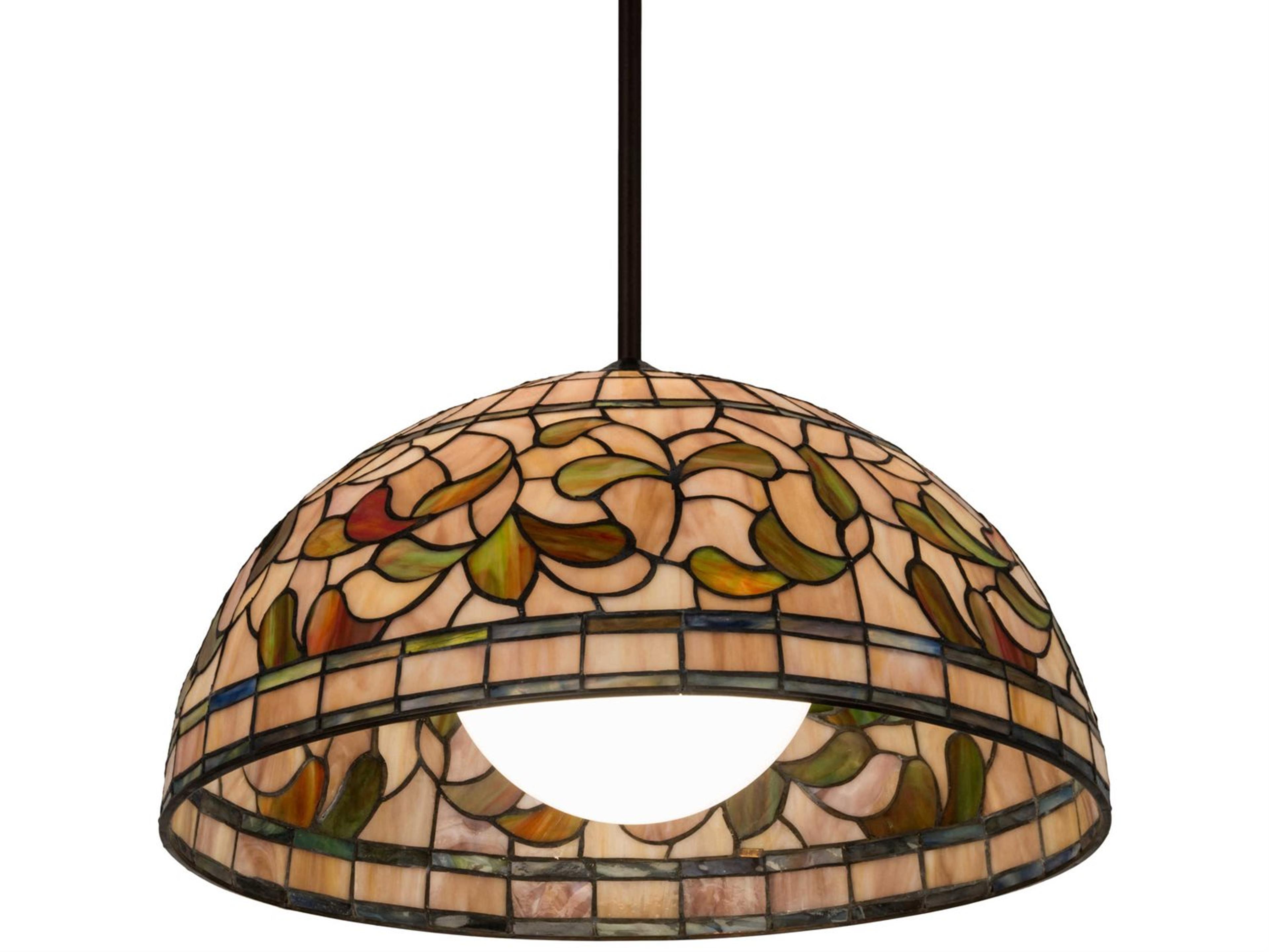 Meyda Tiffany Turning Leaf 1-Light Bronze Glass Dome Pendant
