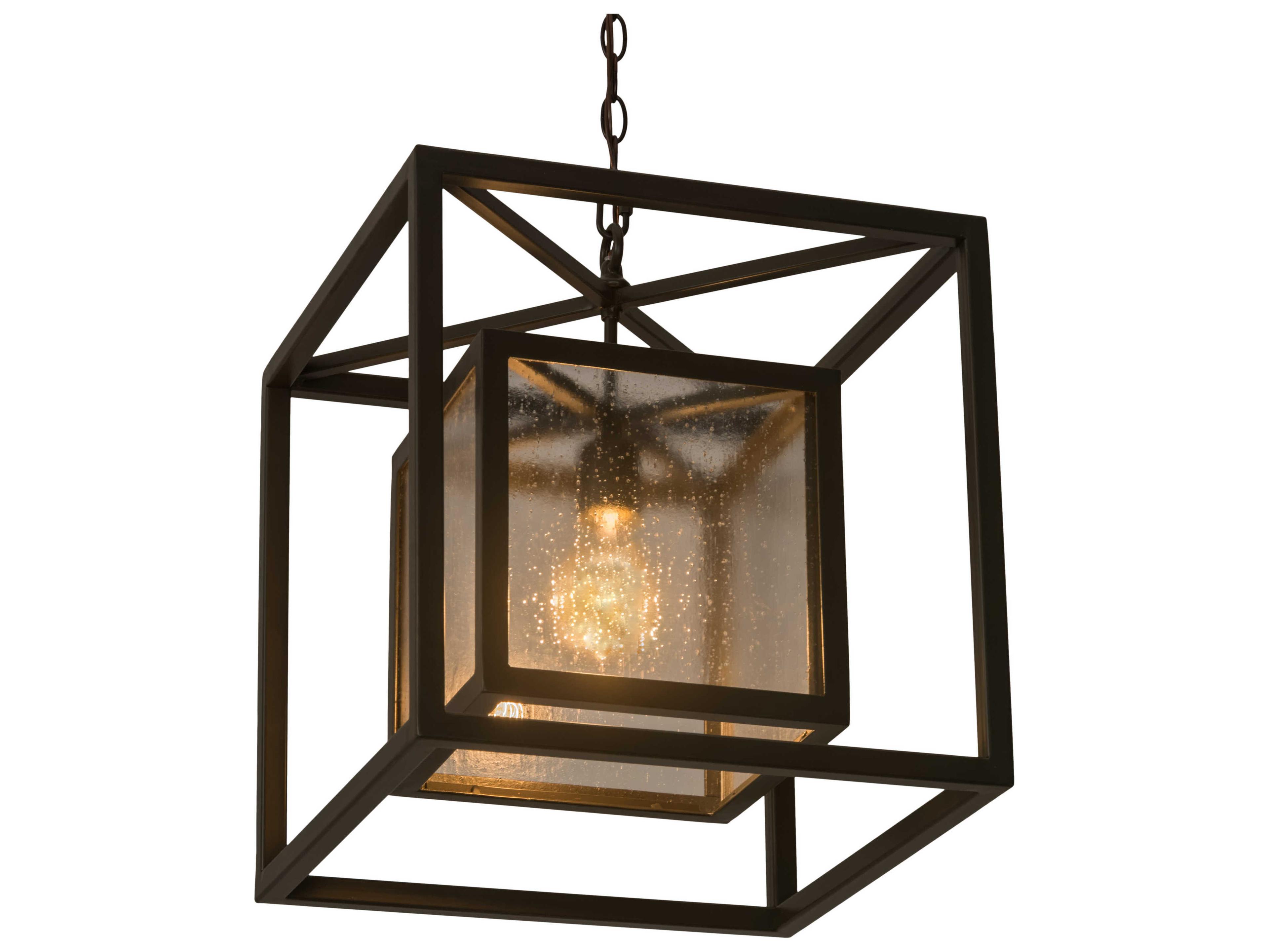 Meyda Kitzi Box 1-Light Bronze Glass Geometric Pendant