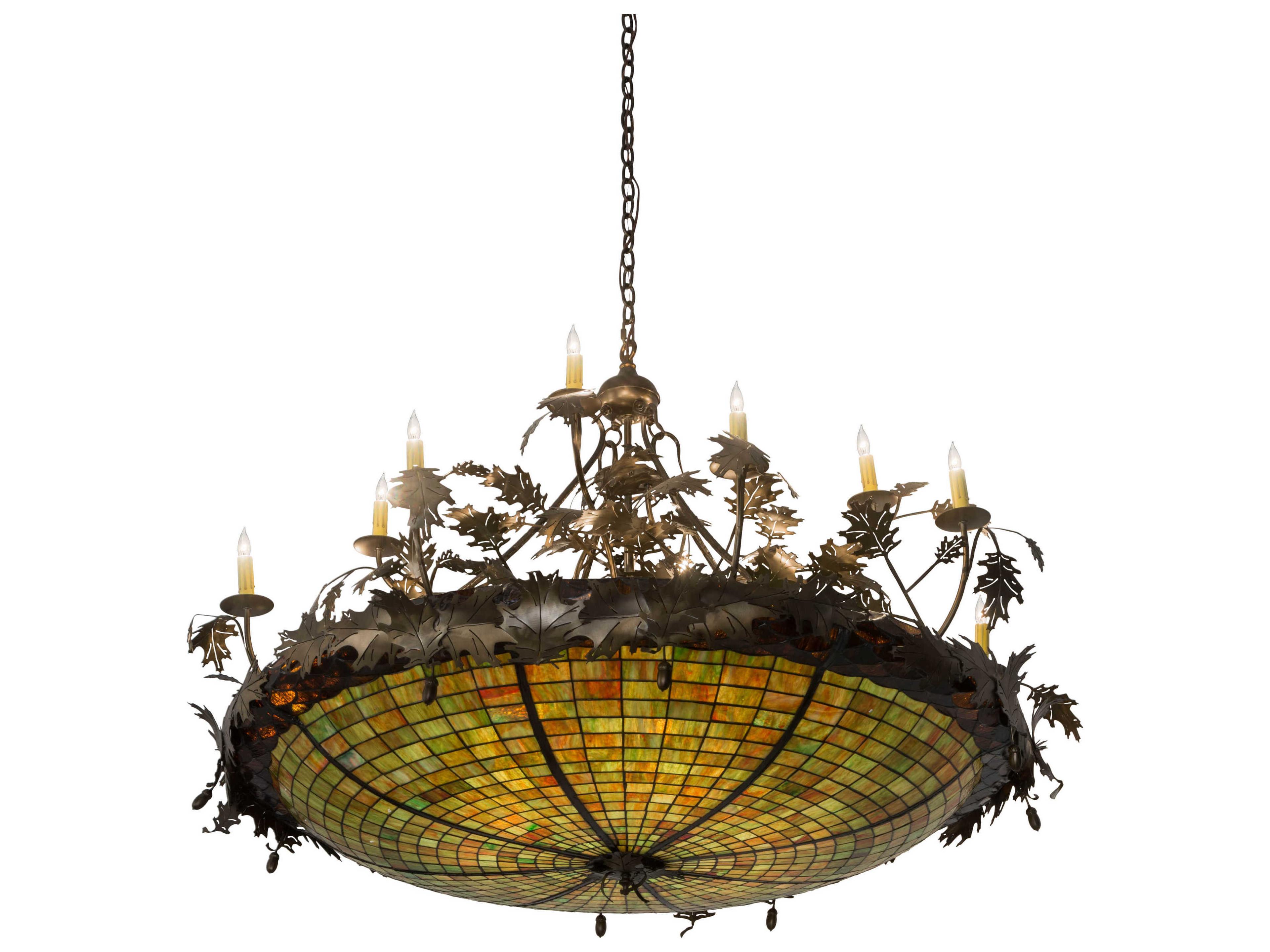 Meyda Greenbriar Oak Brown Glass Tiffany Bowl Pendant