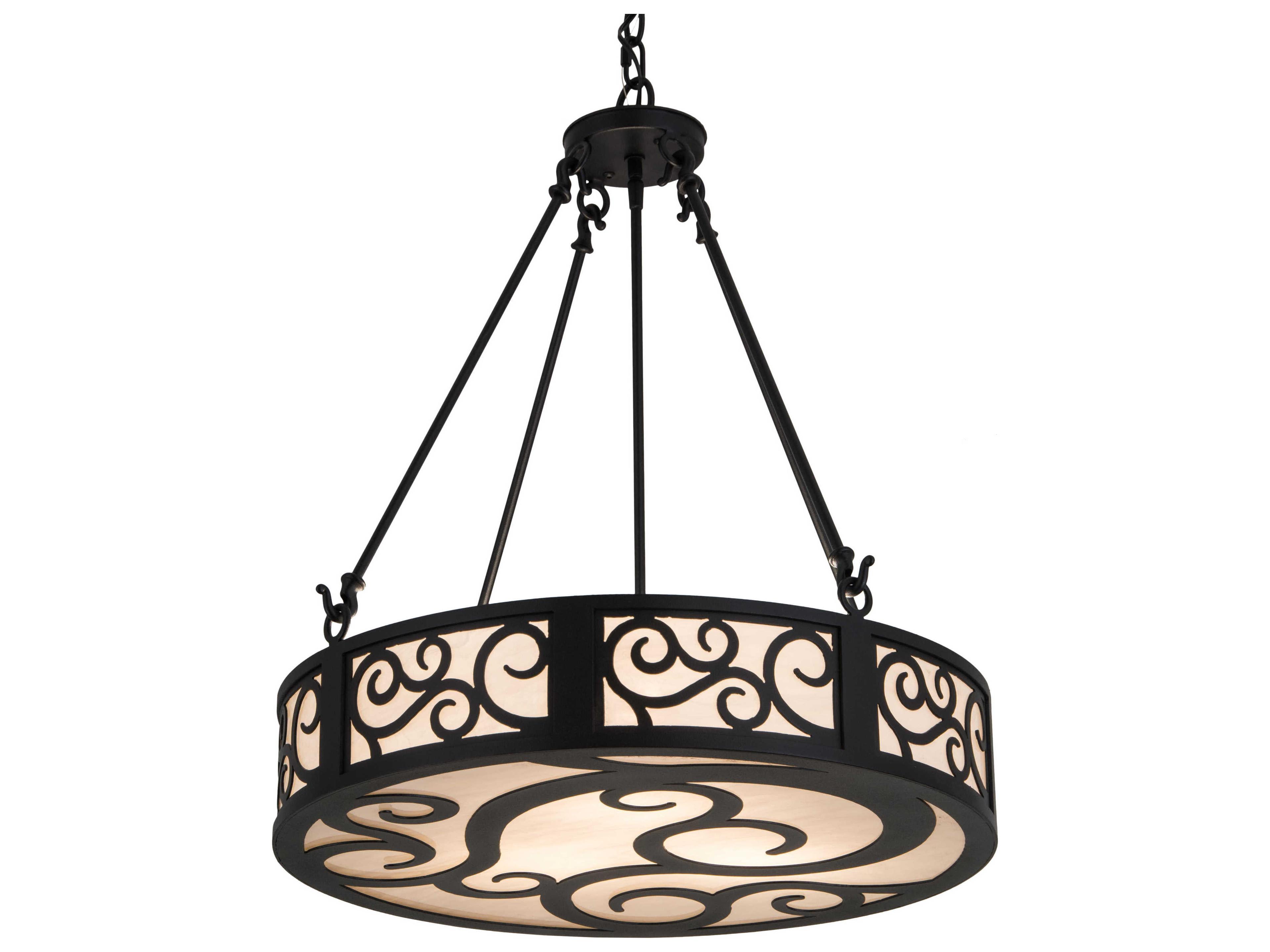 Meyda Dean 3-Light Black Glass Drum Pendant