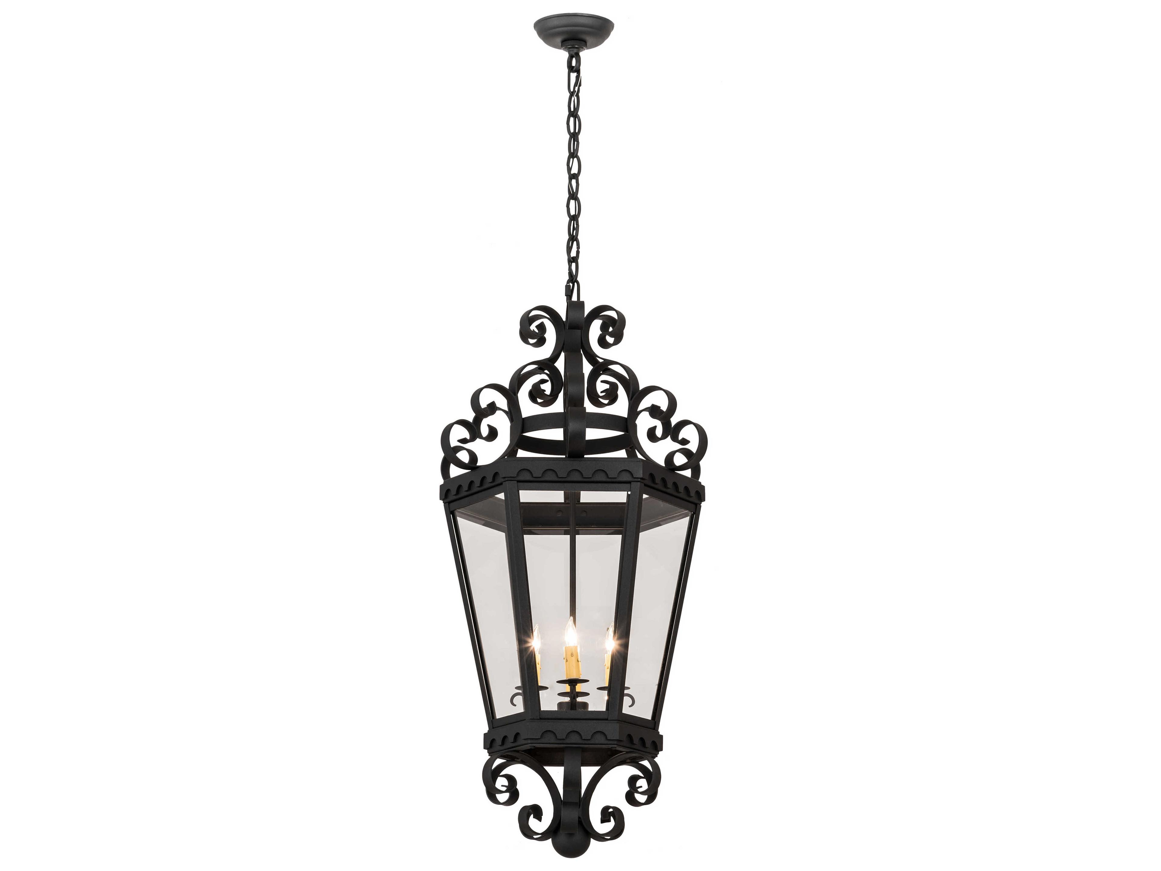 Meyda 4-Light Black Glass Lantern Pendant